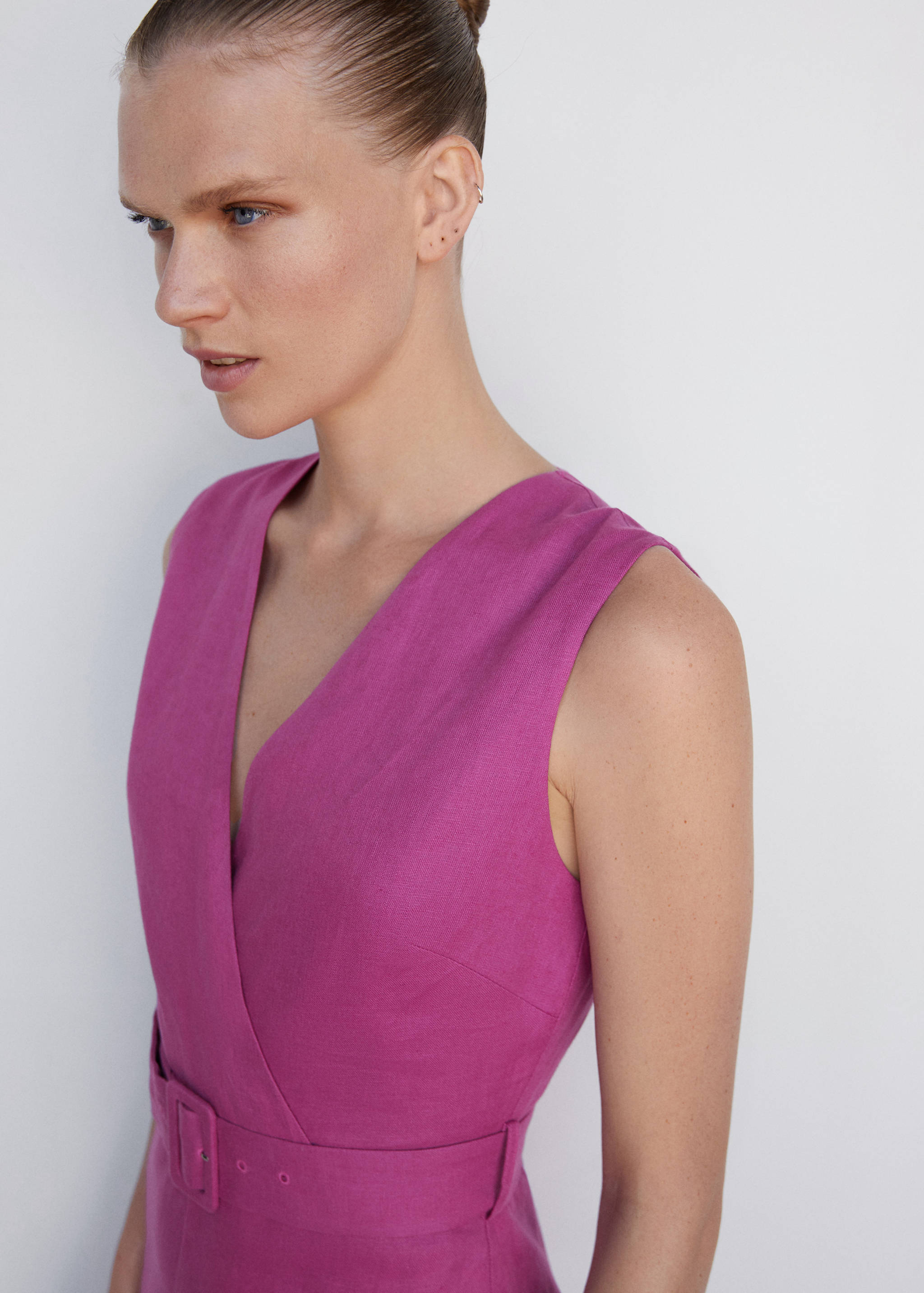 Ολόσωμη φόρμα λινή κρουαζέ ζώνη - Λεπτομέρεια του προϊόντος 1