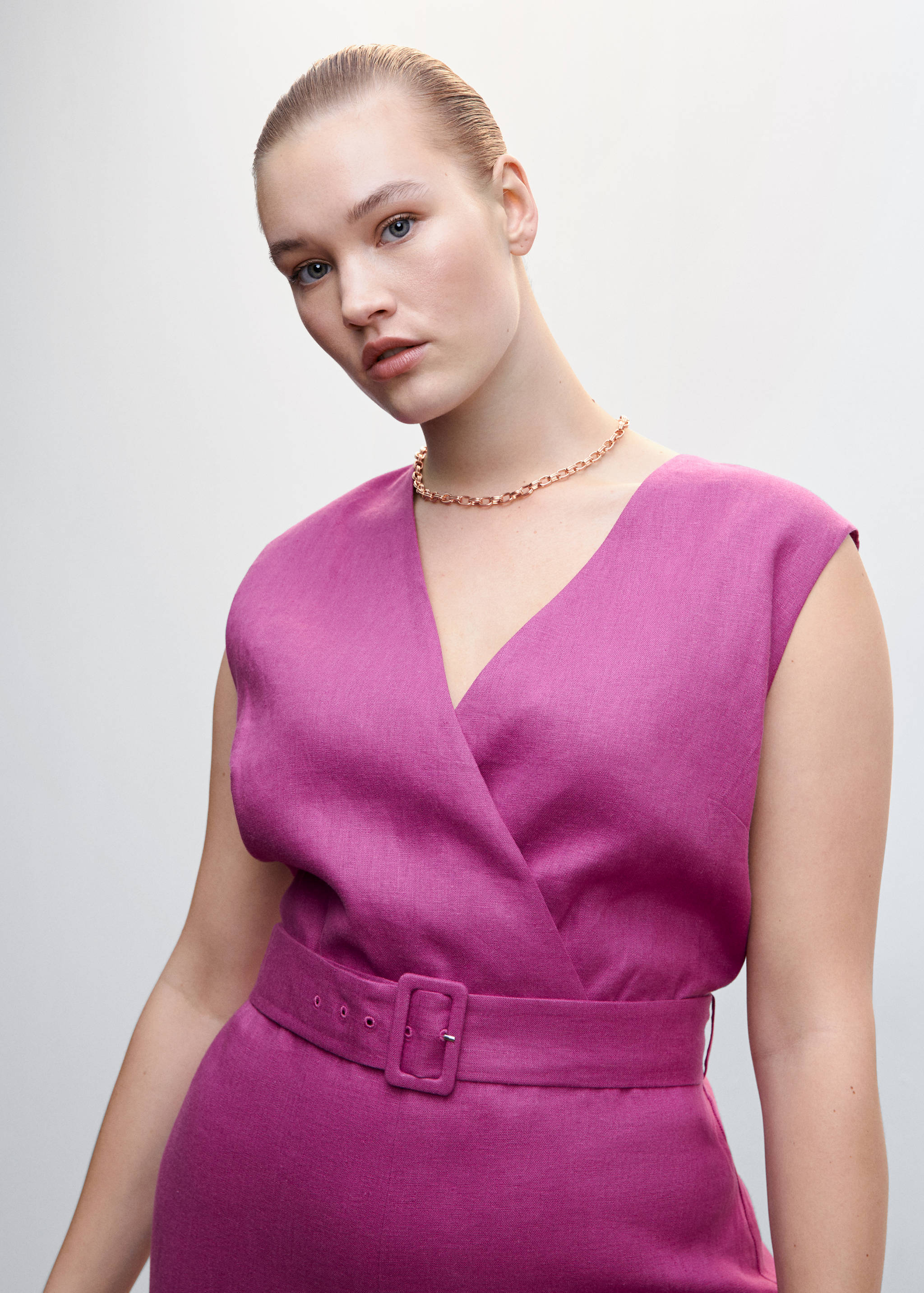 Ολόσωμη φόρμα λινή κρουαζέ ζώνη - Λεπτομέρεια του προϊόντος 4