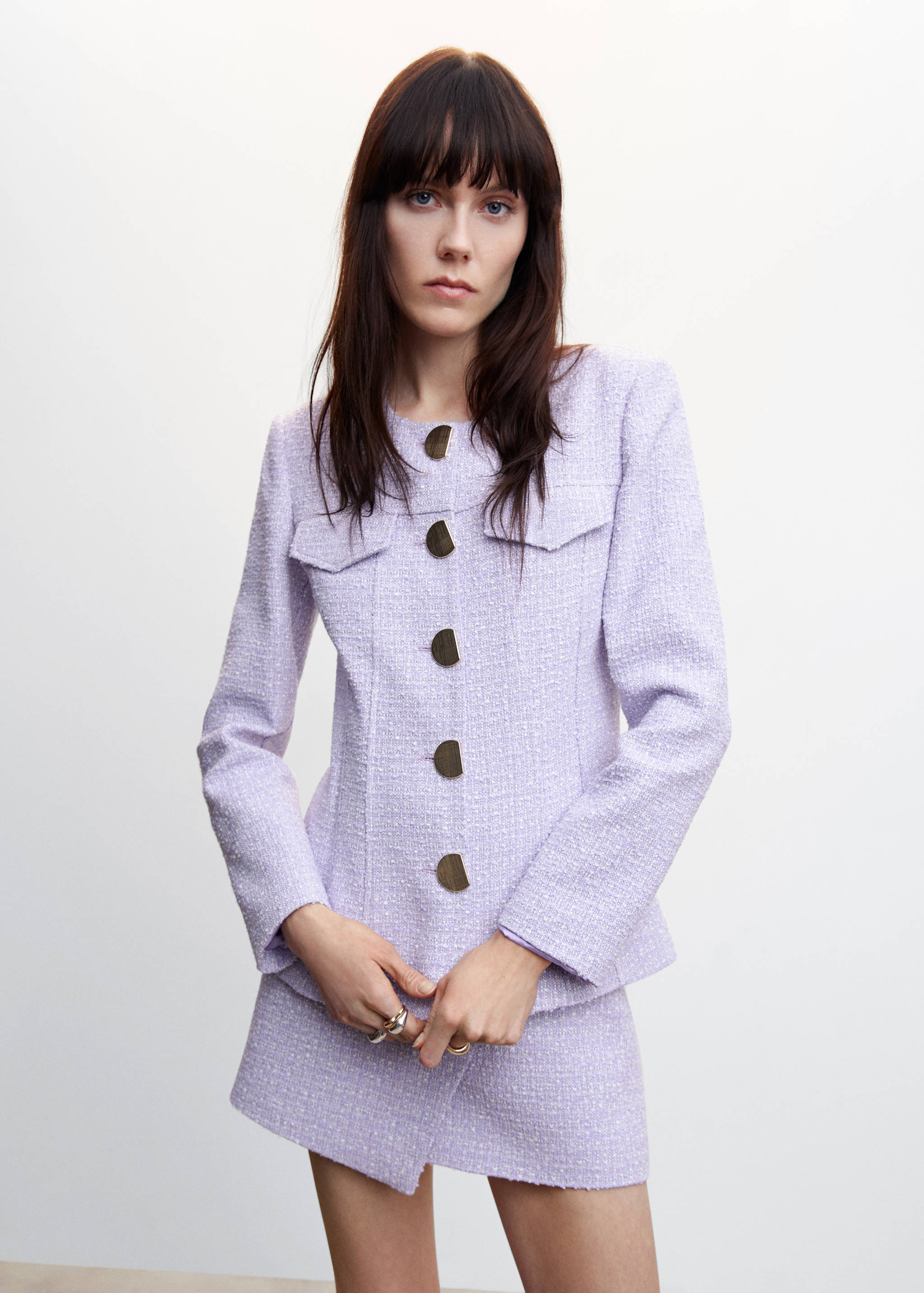 Jaqueta tweed botons metàl·lics - Pla mig