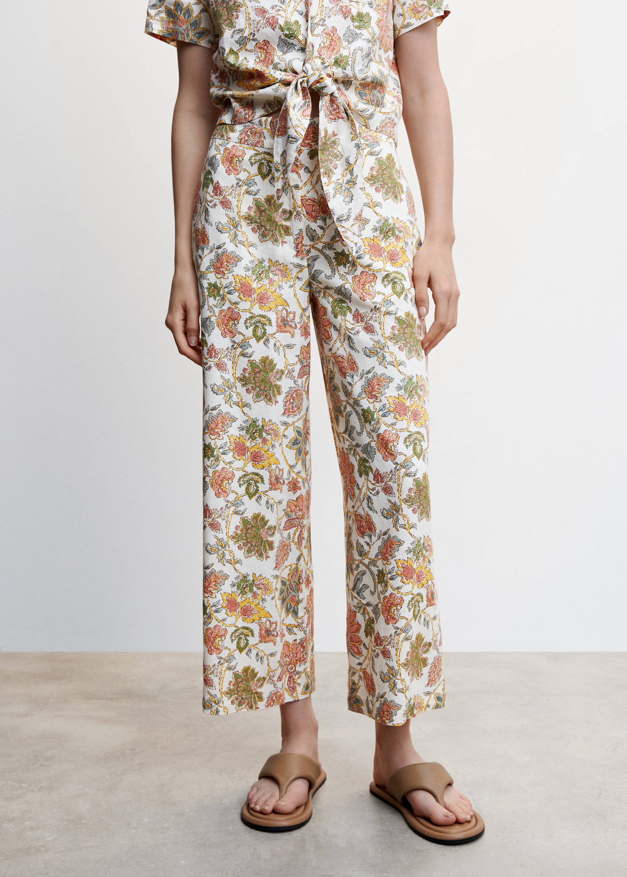 Linen floral culotte trousers - Medium plane