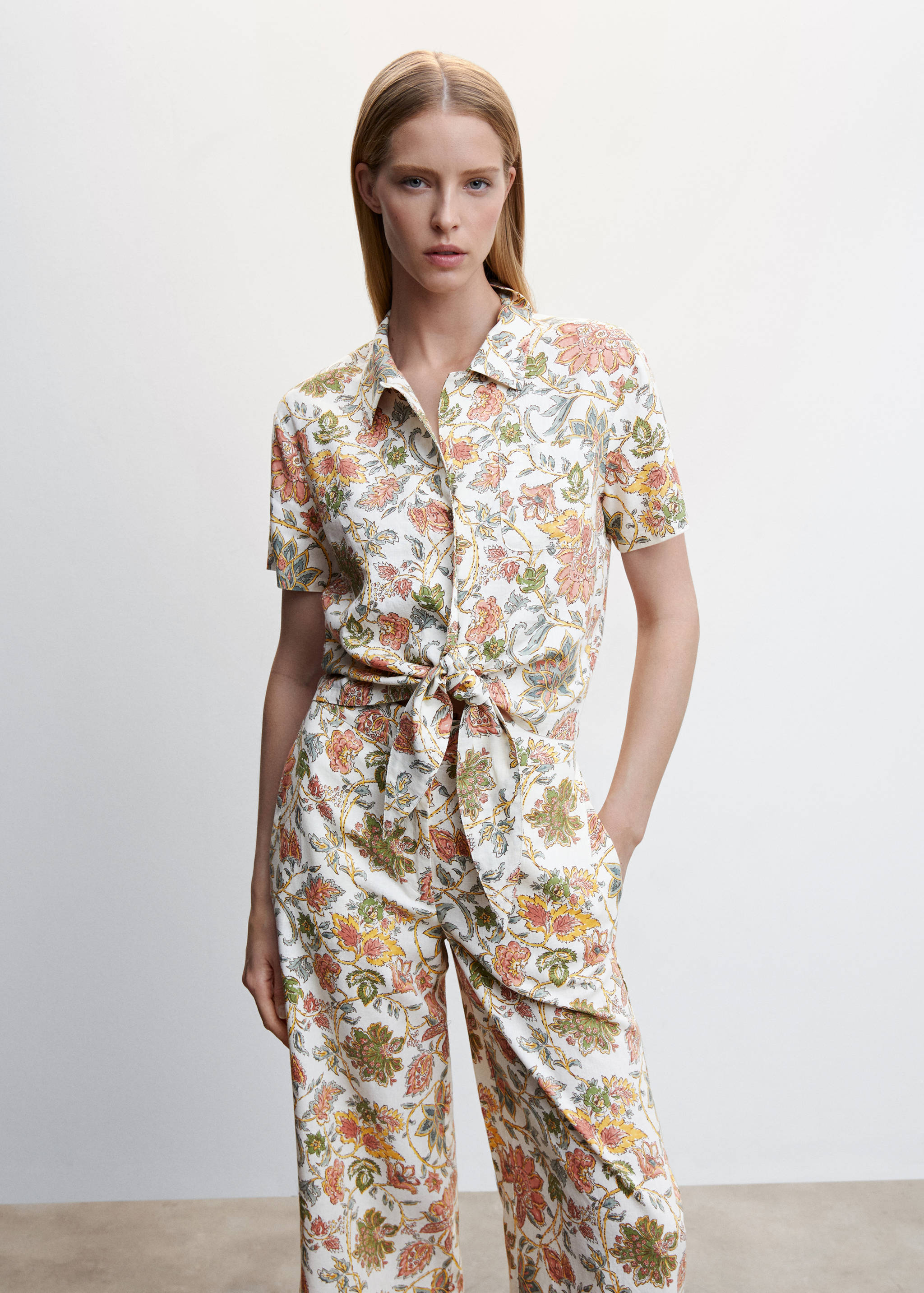 Linen floral culotte trousers - Details of the article 1