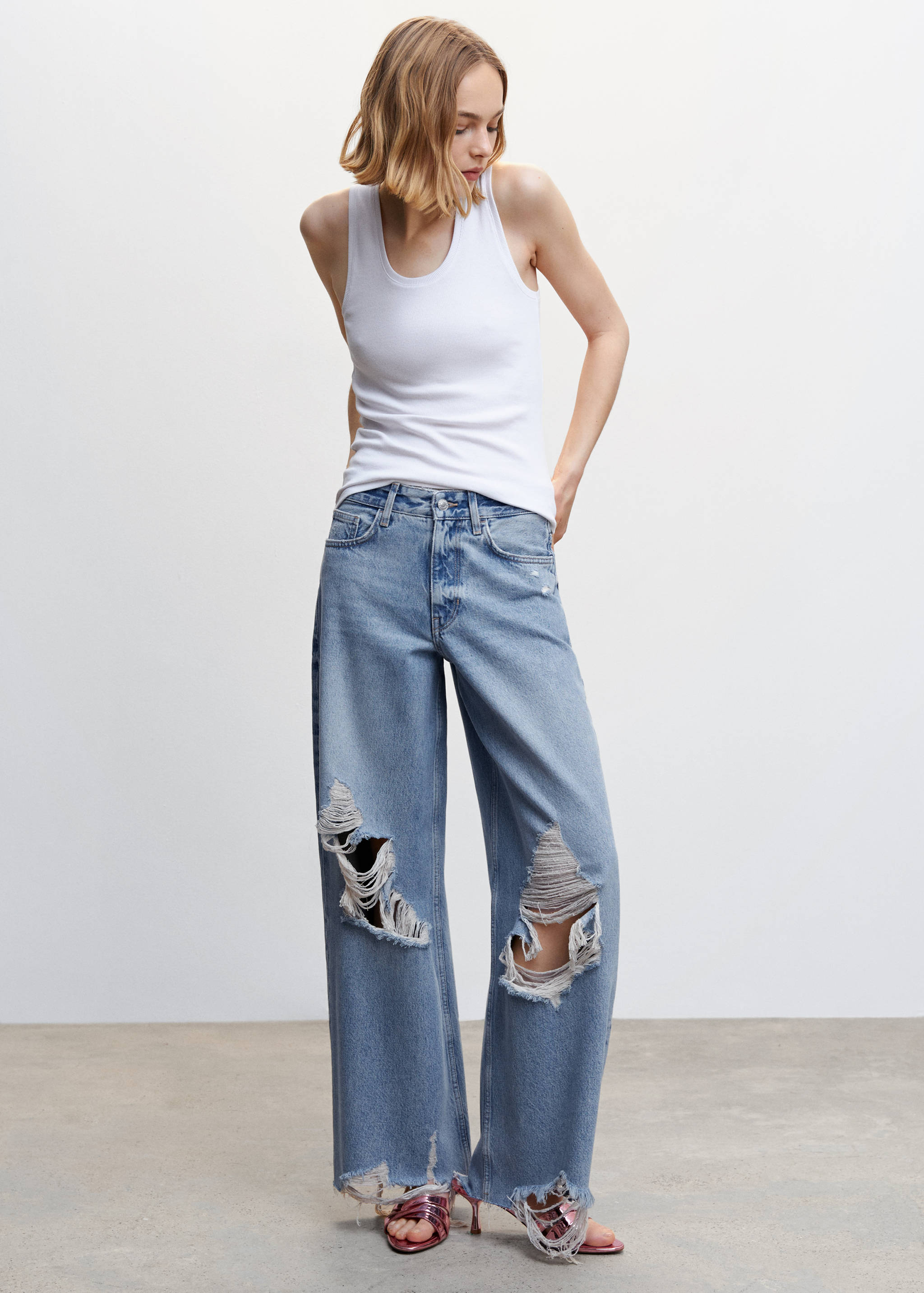 Decorative ripped wideleg jeans - General plane