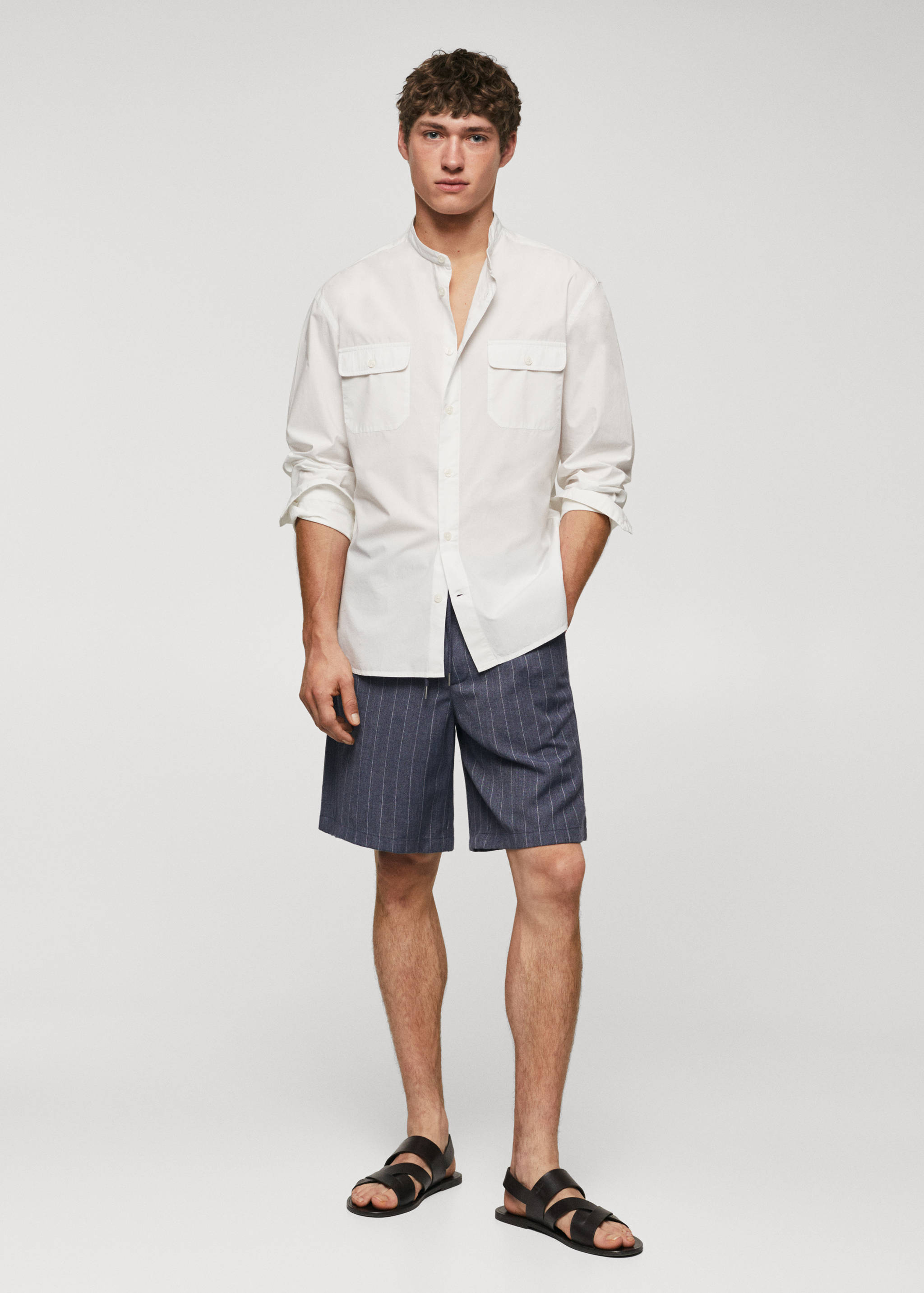 Slim-fit Mao-collar cotton shirt - General plane