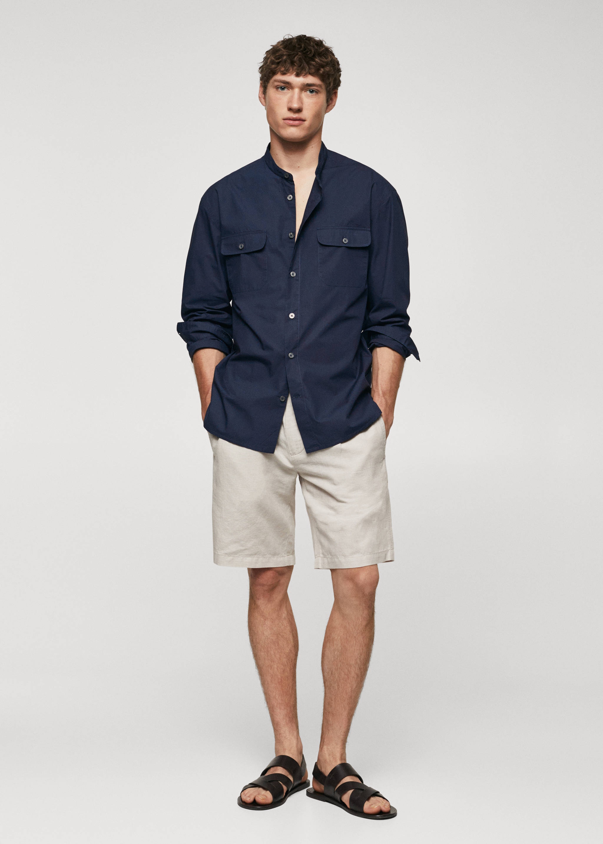 Slim-fit Mao-collar cotton shirt - General plane
