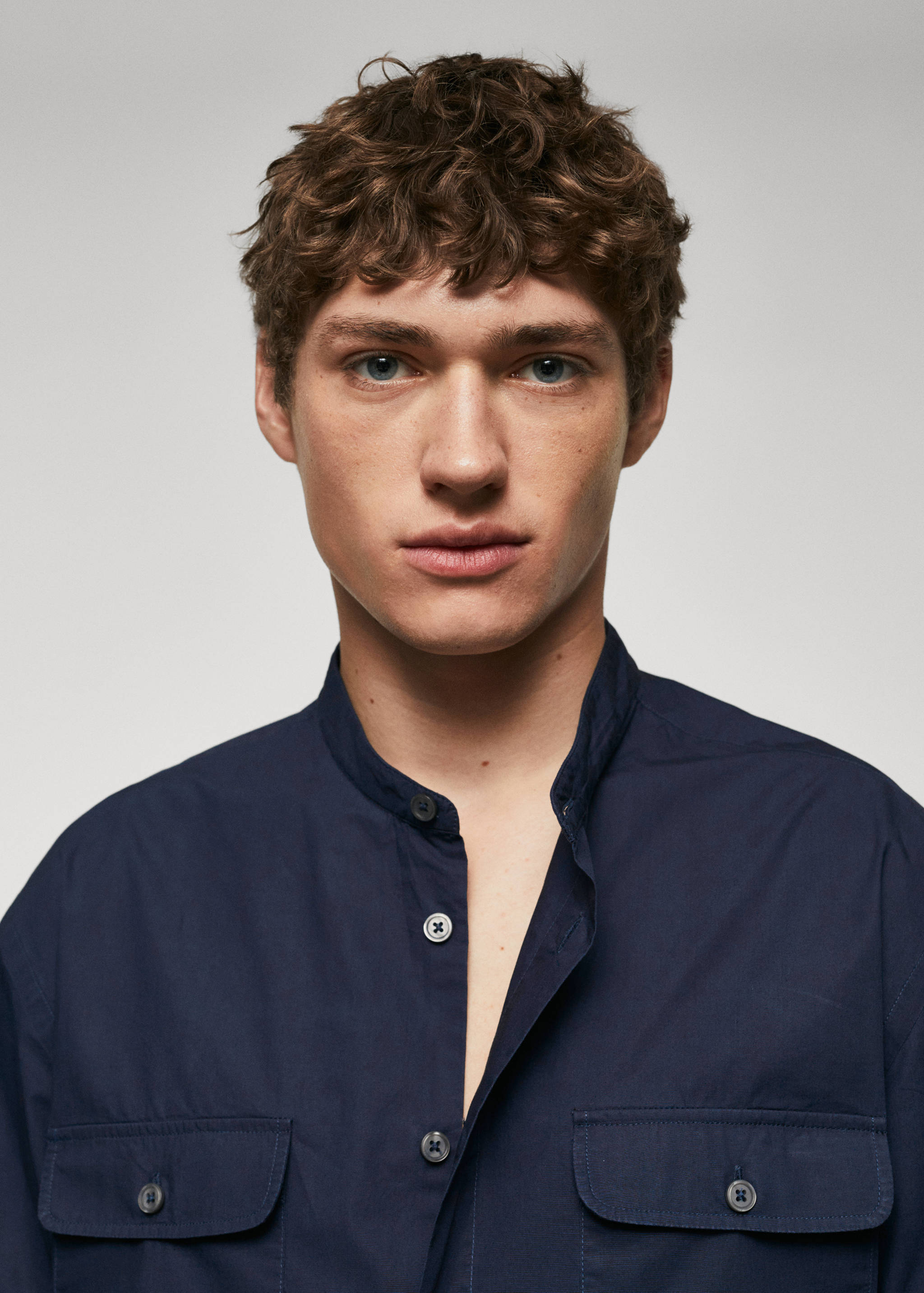 Slim-fit Mao-collar cotton shirt - Details of the article 1
