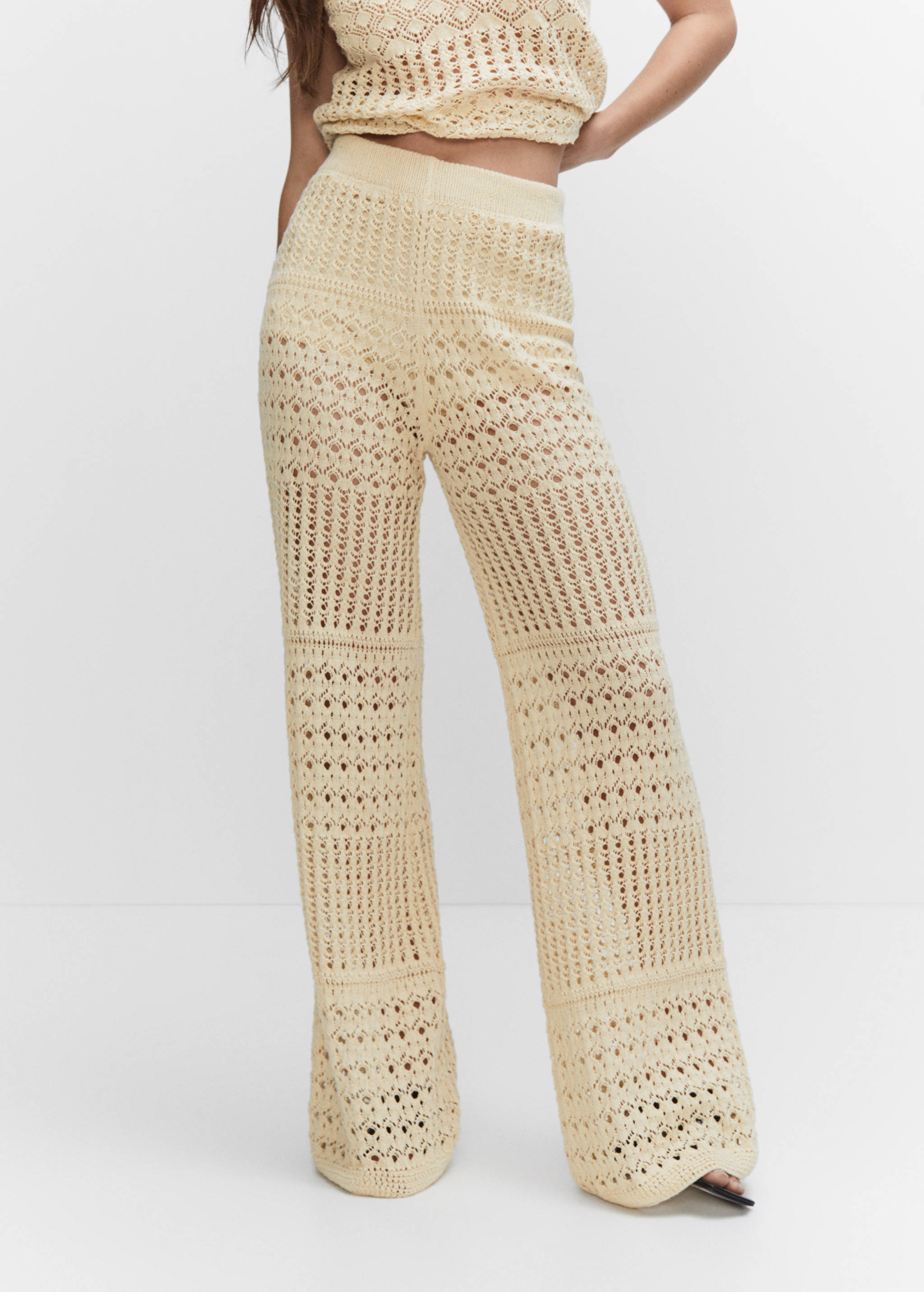 Openwork knitted palazzo trousers - Medium plane