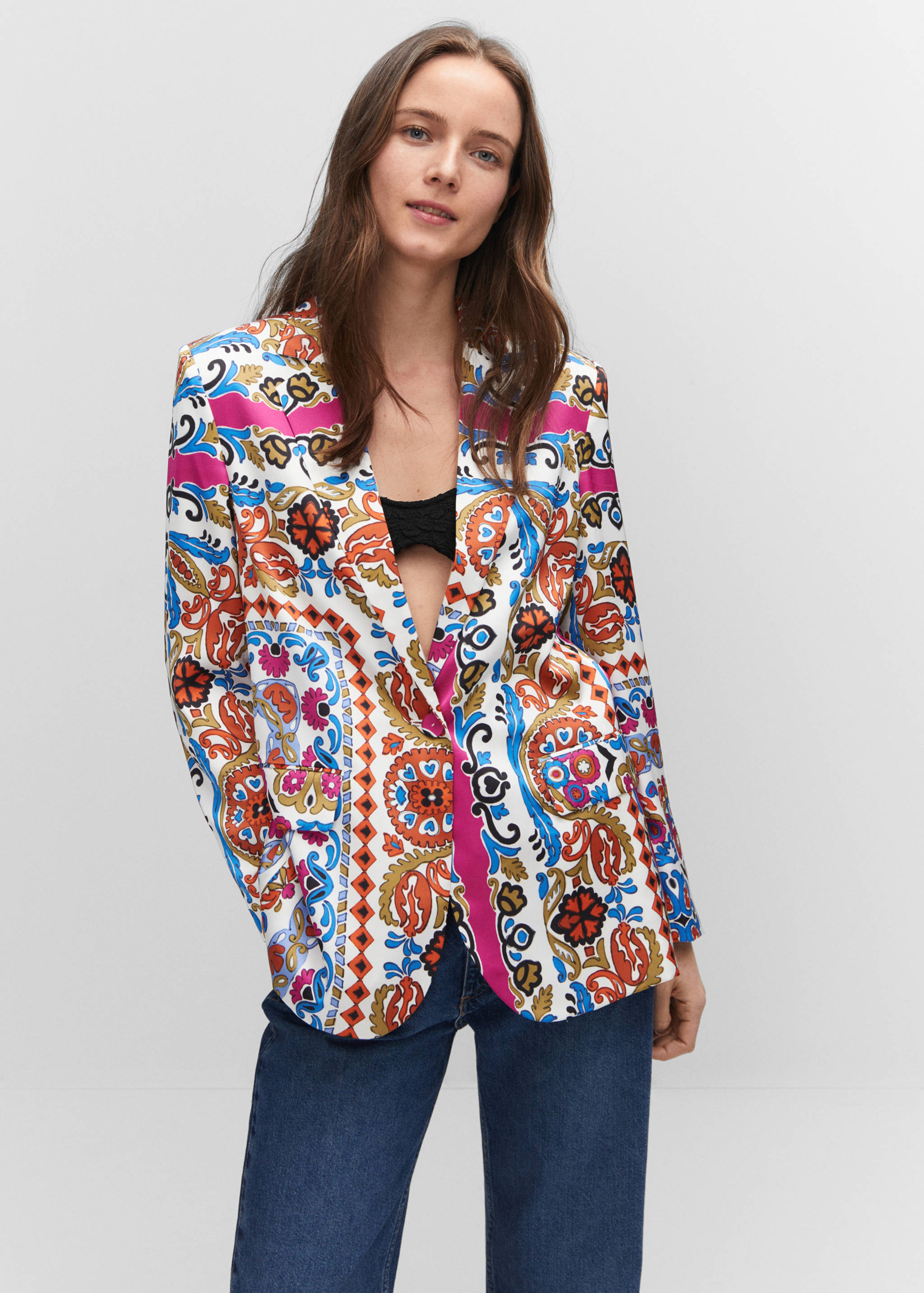 Satin printed blazer - Medium plane