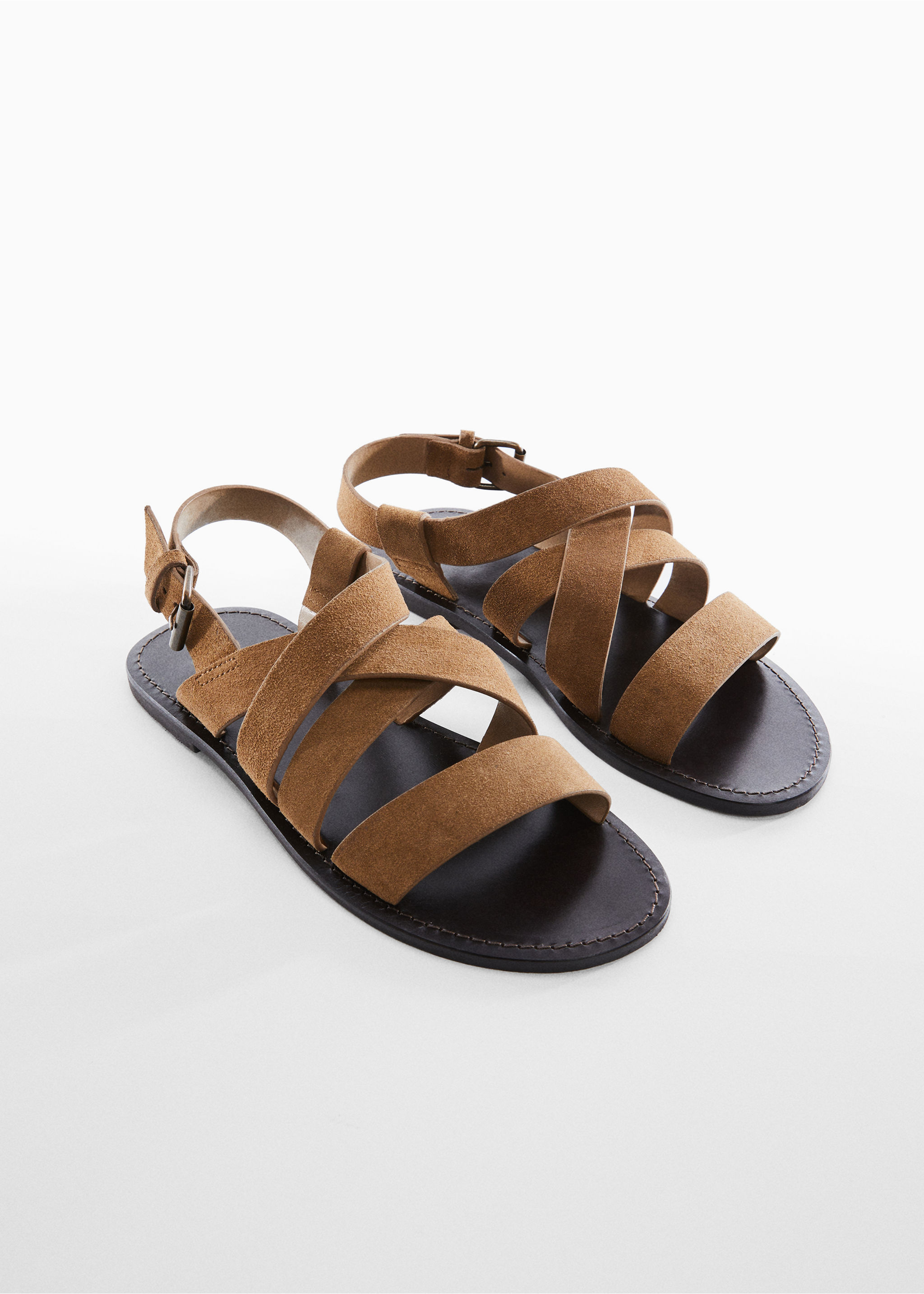 Split suede sandal with straps - Medium plane