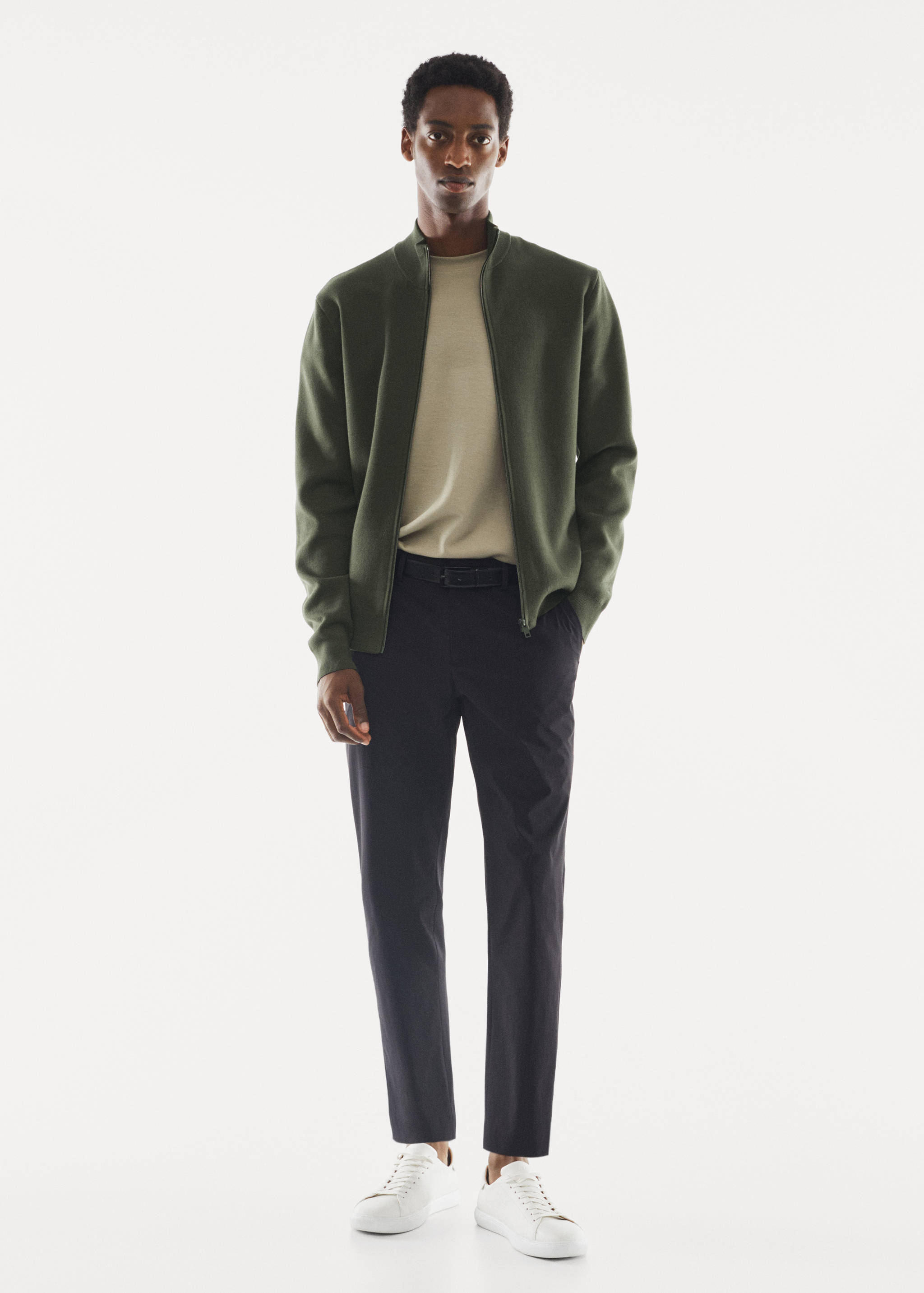 Perkins-neck cardigan with zip - General plane