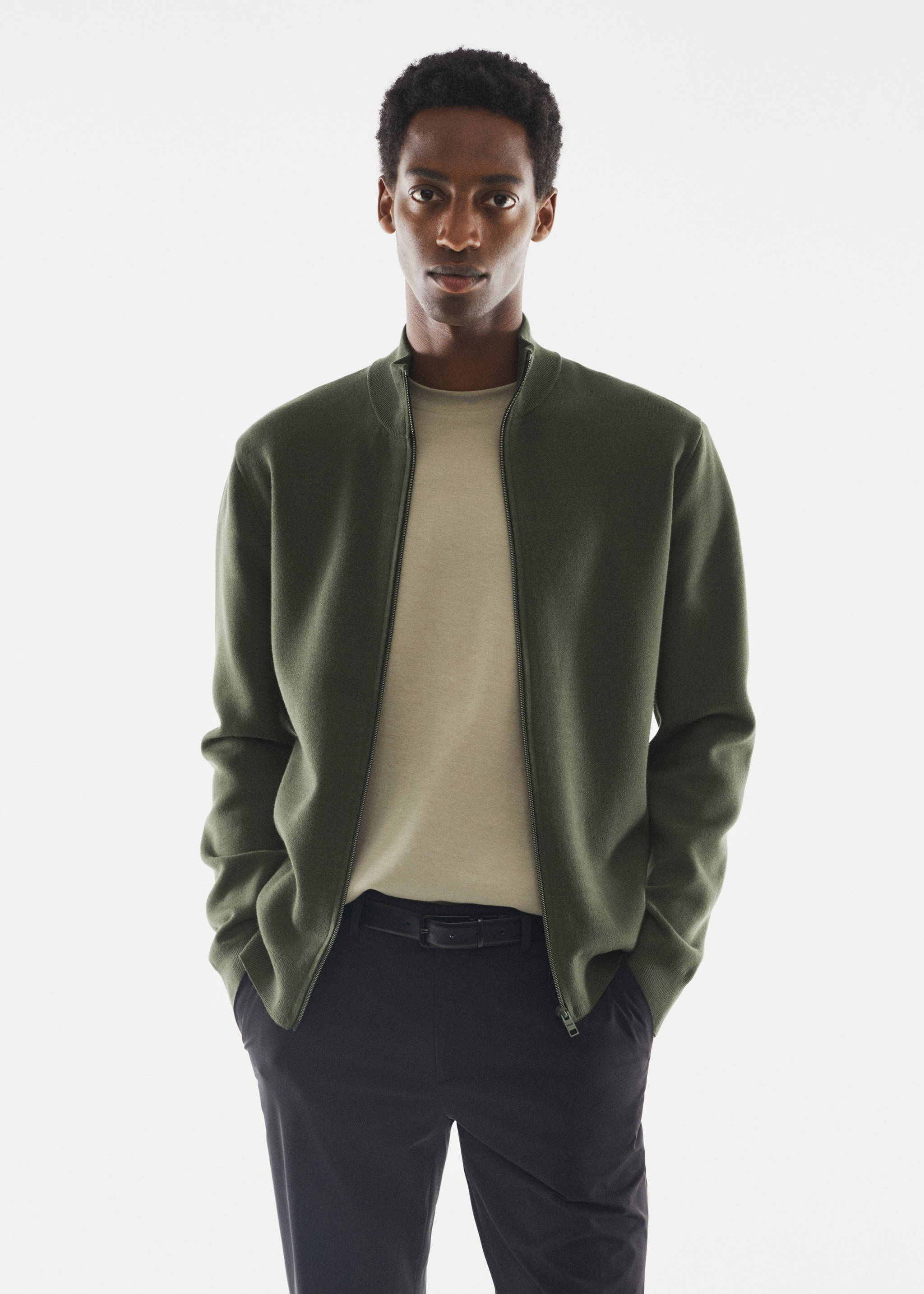 Perkins-neck cardigan with zip - Medium plane