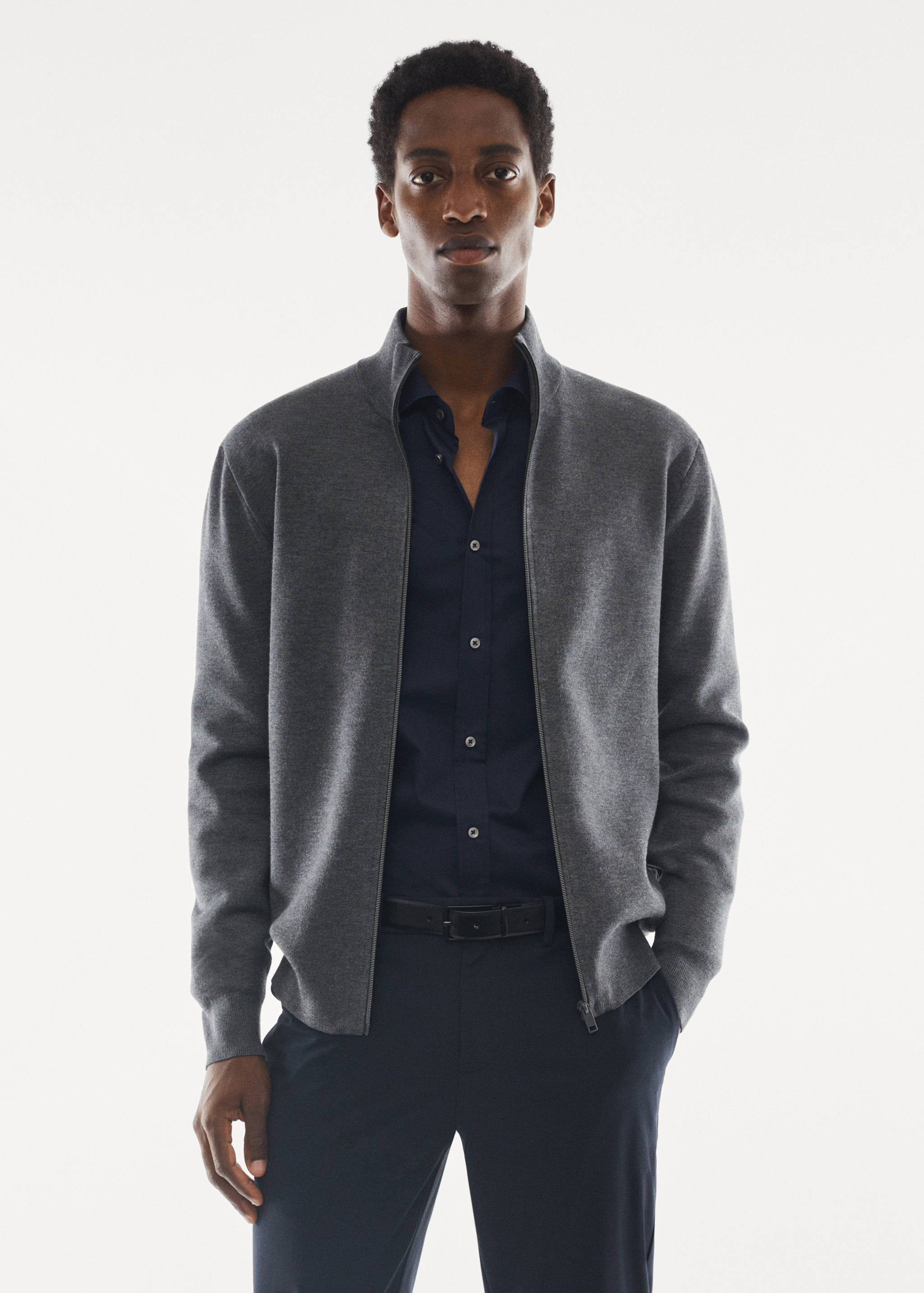 Perkins-neck cardigan with zip - Medium plane