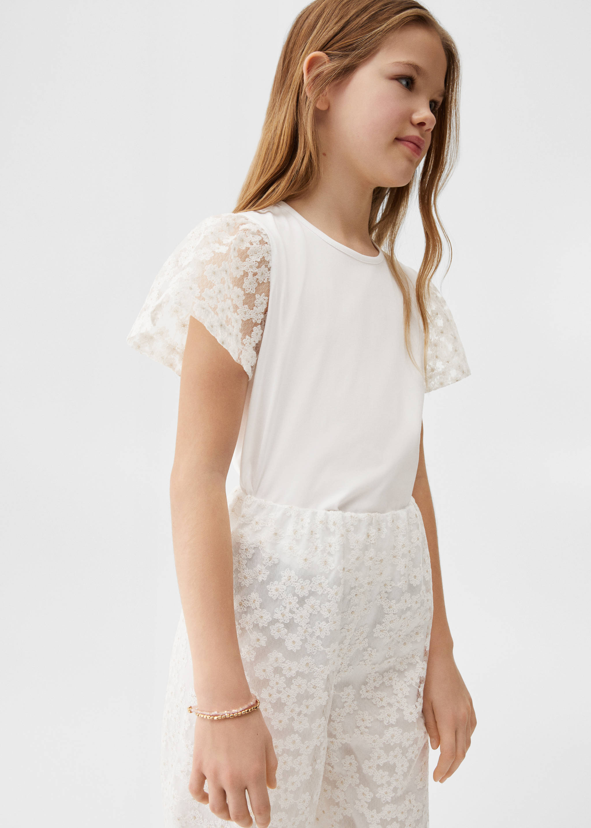 Culotte trousers with embroidered flowers  - Medium plane