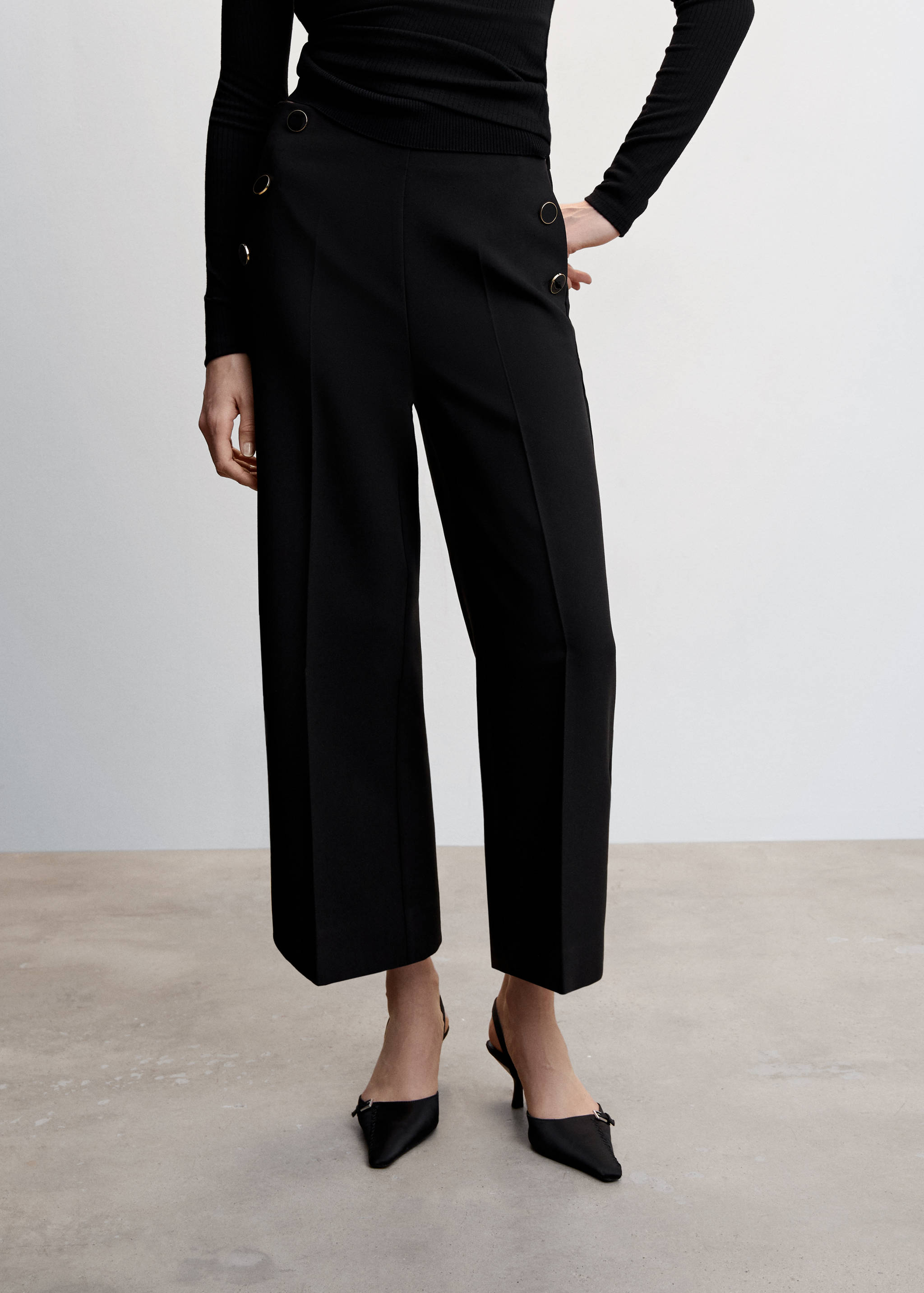 Cropped button trousers - Medium plane