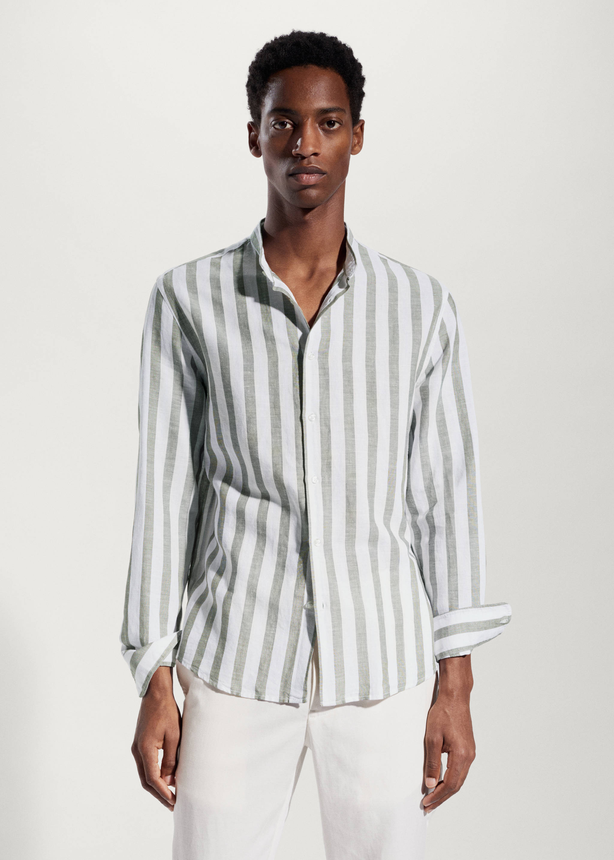 Lněná košile regular fit s proužky  - Náhled ve středové rovině