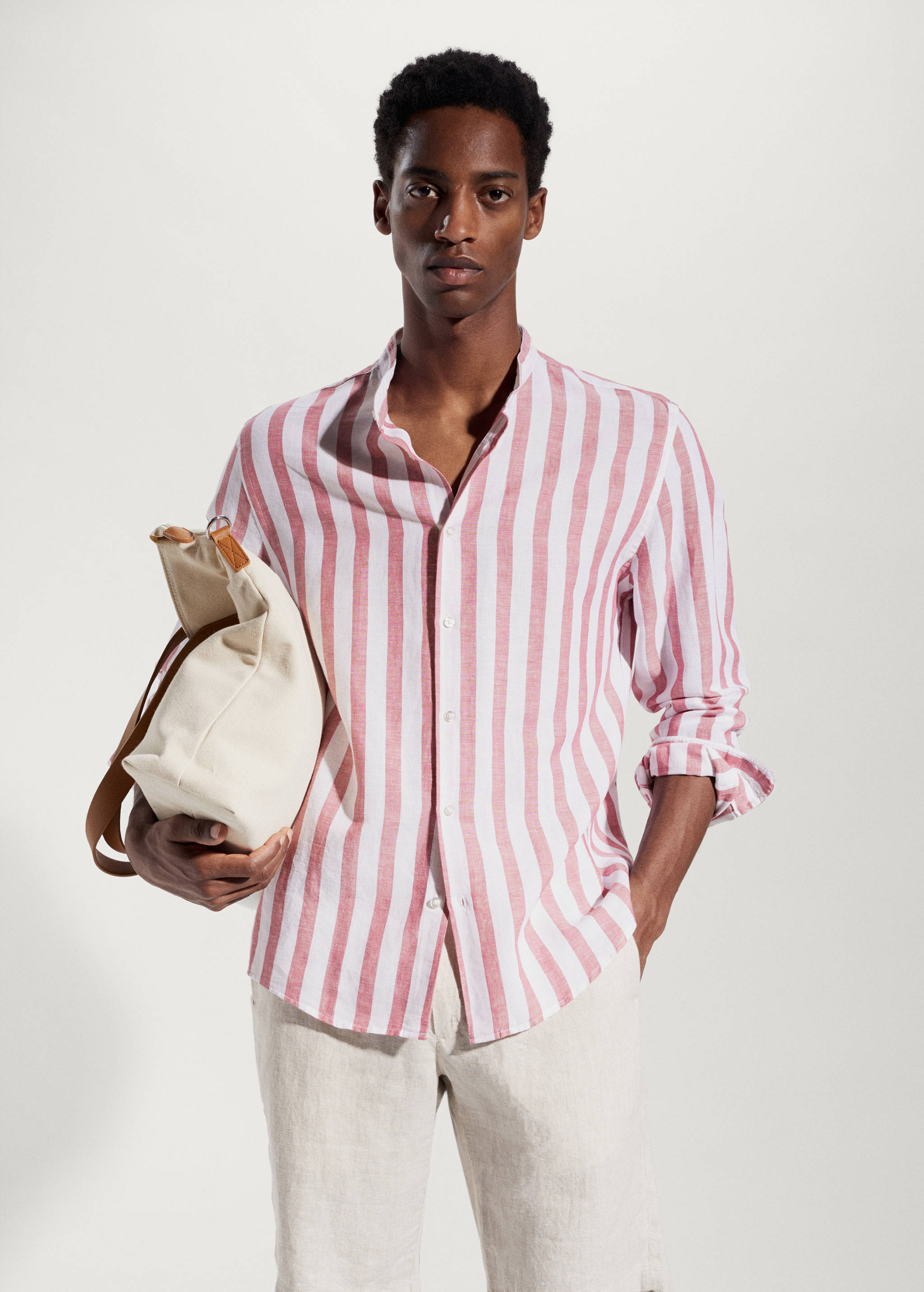 Lněná košile regular fit s proužky  - Náhled ve středové rovině