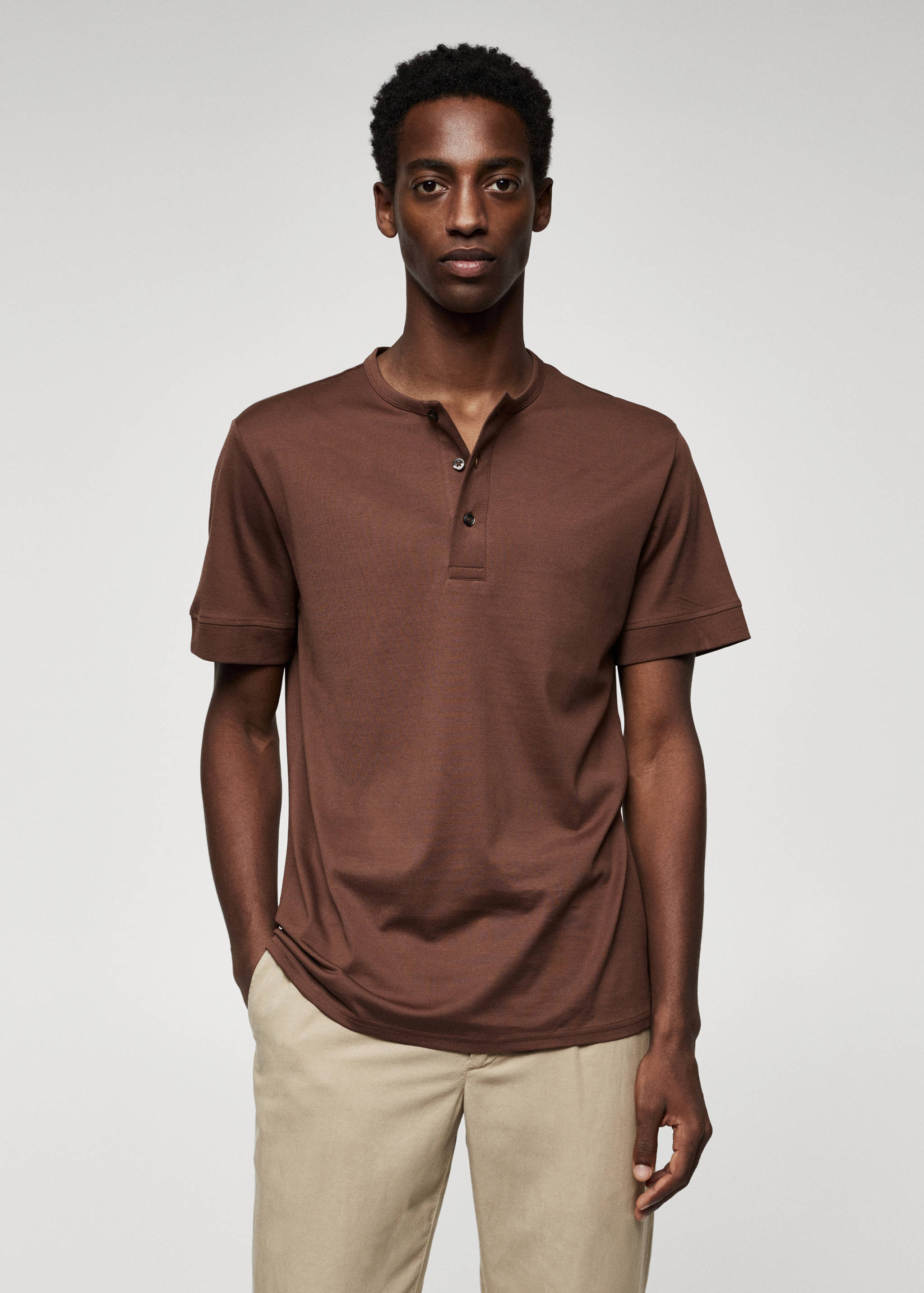 T-shirt coton col tunisien - Plan moyen