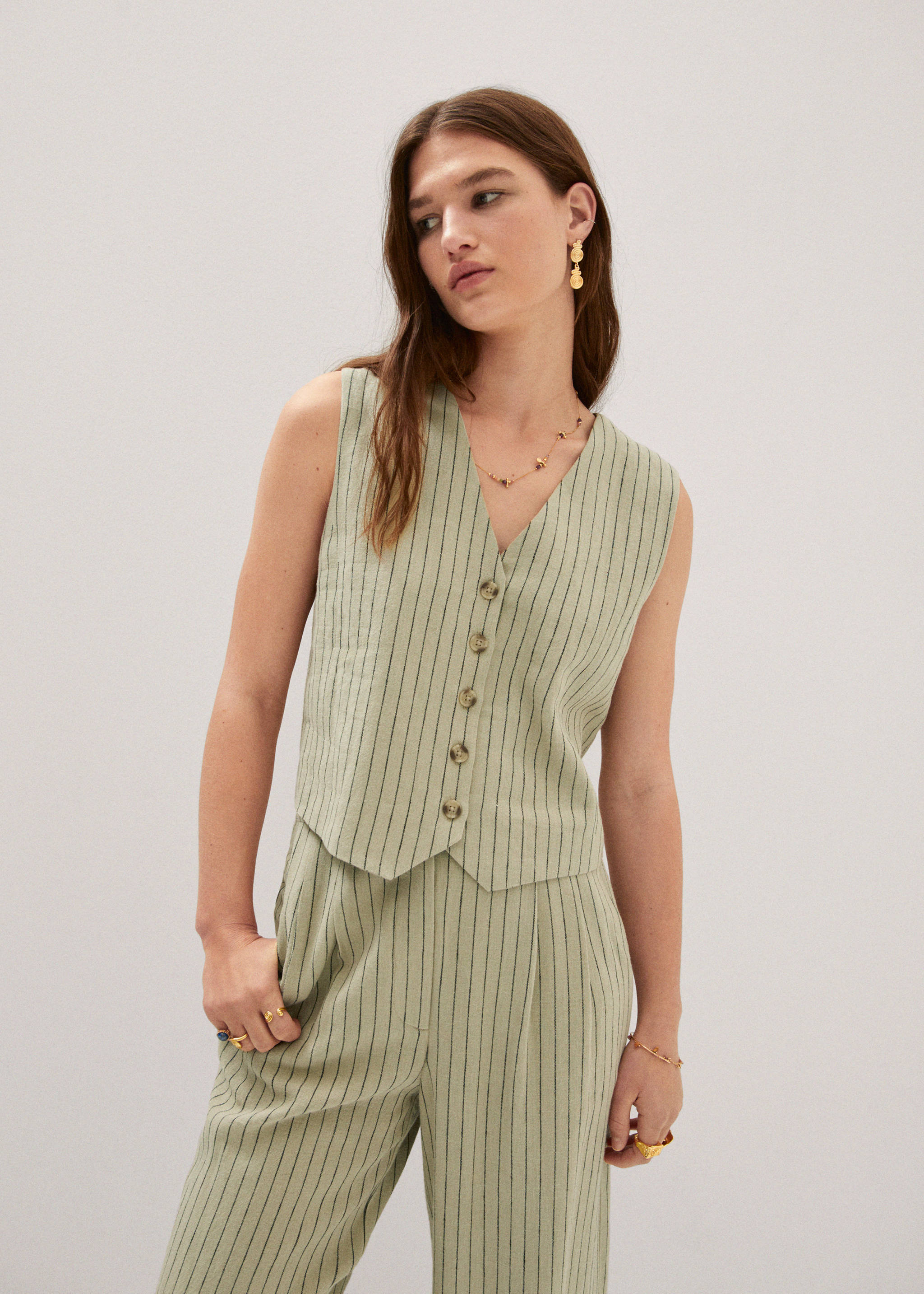 Pinstriped linen waistcoat - Medium plane