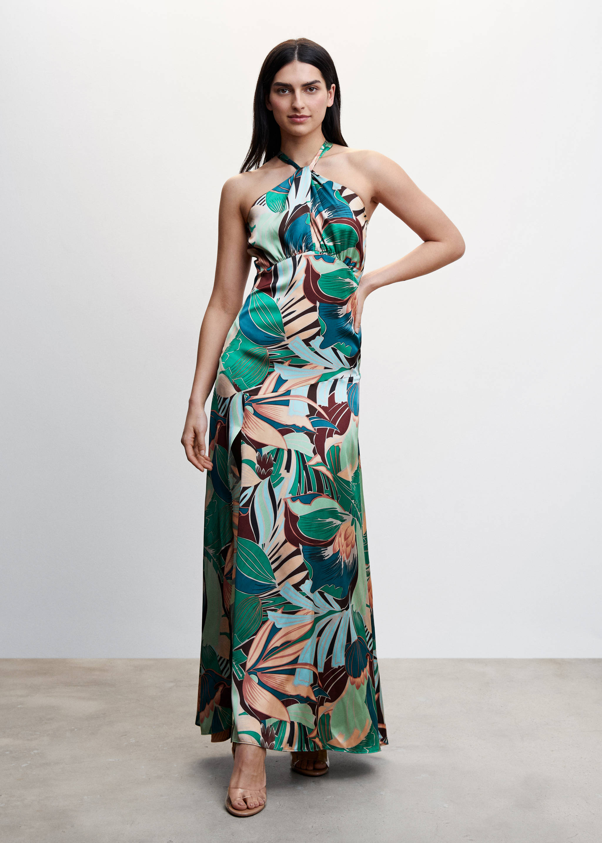 Tropical Print-Kleid mit Schlitz - Allgemeine Ansicht