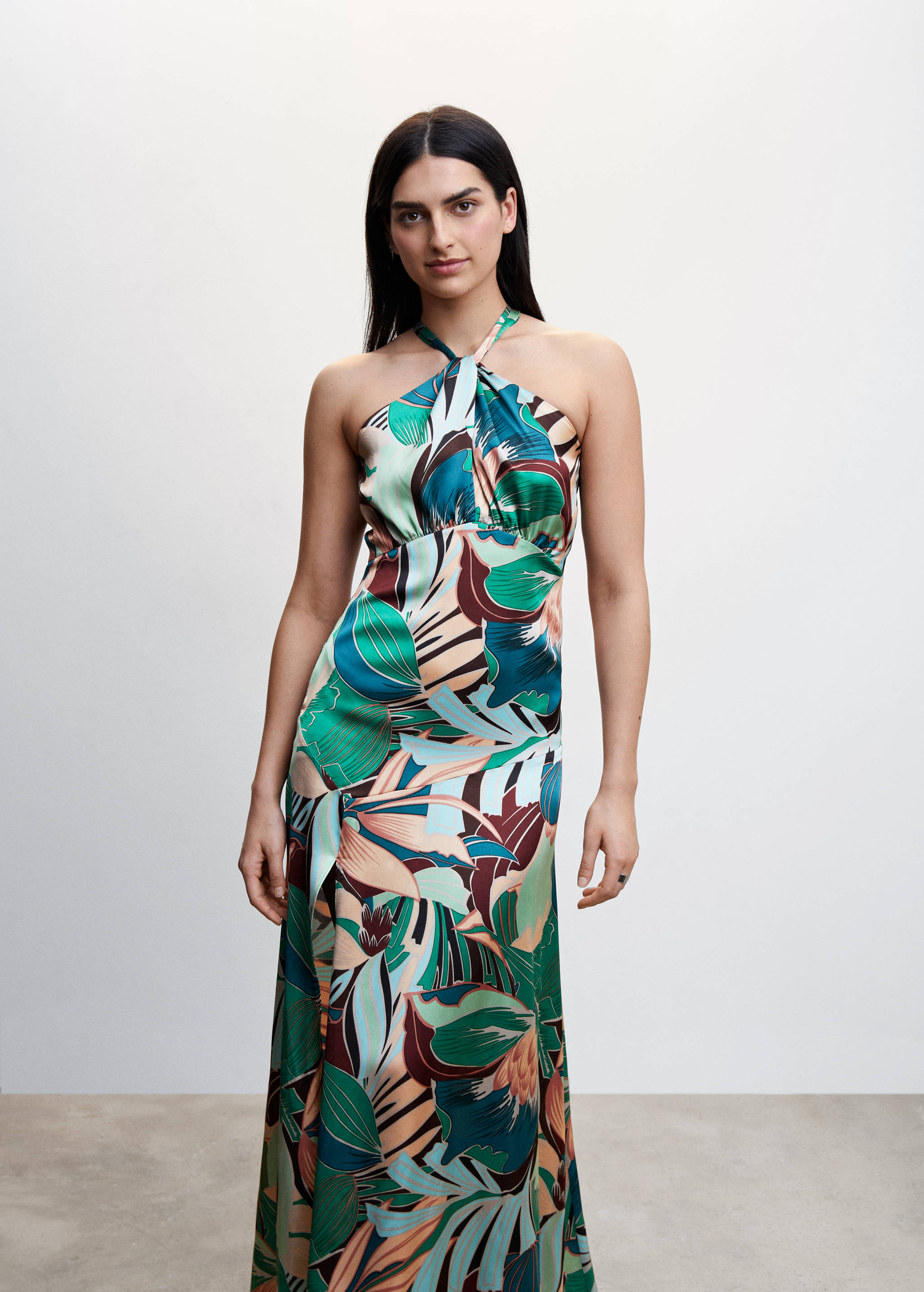Tropical Print-Kleid mit Schlitz - Mittlere Ansicht
