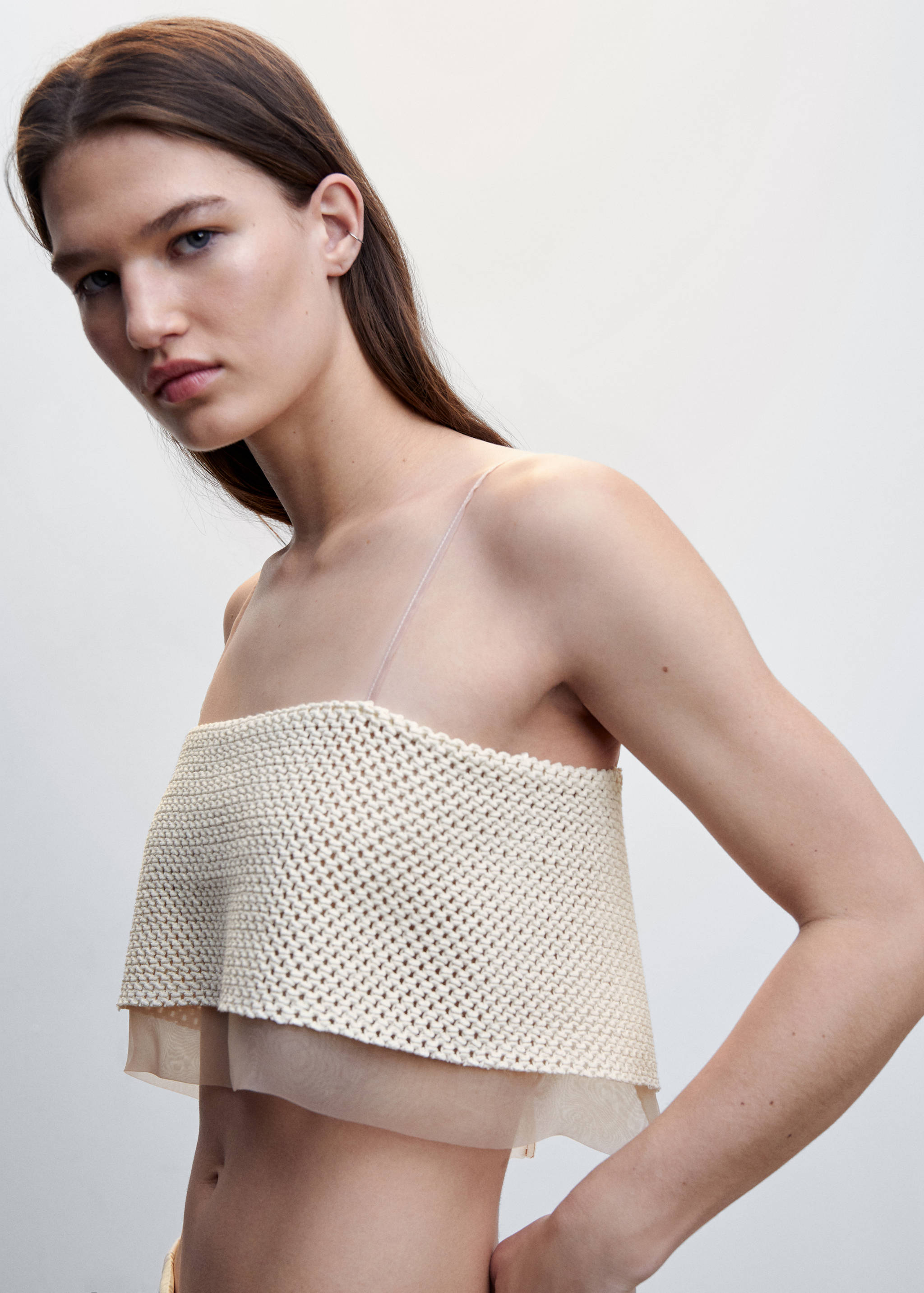 Openwork knitted crop top  - Details of the article 1