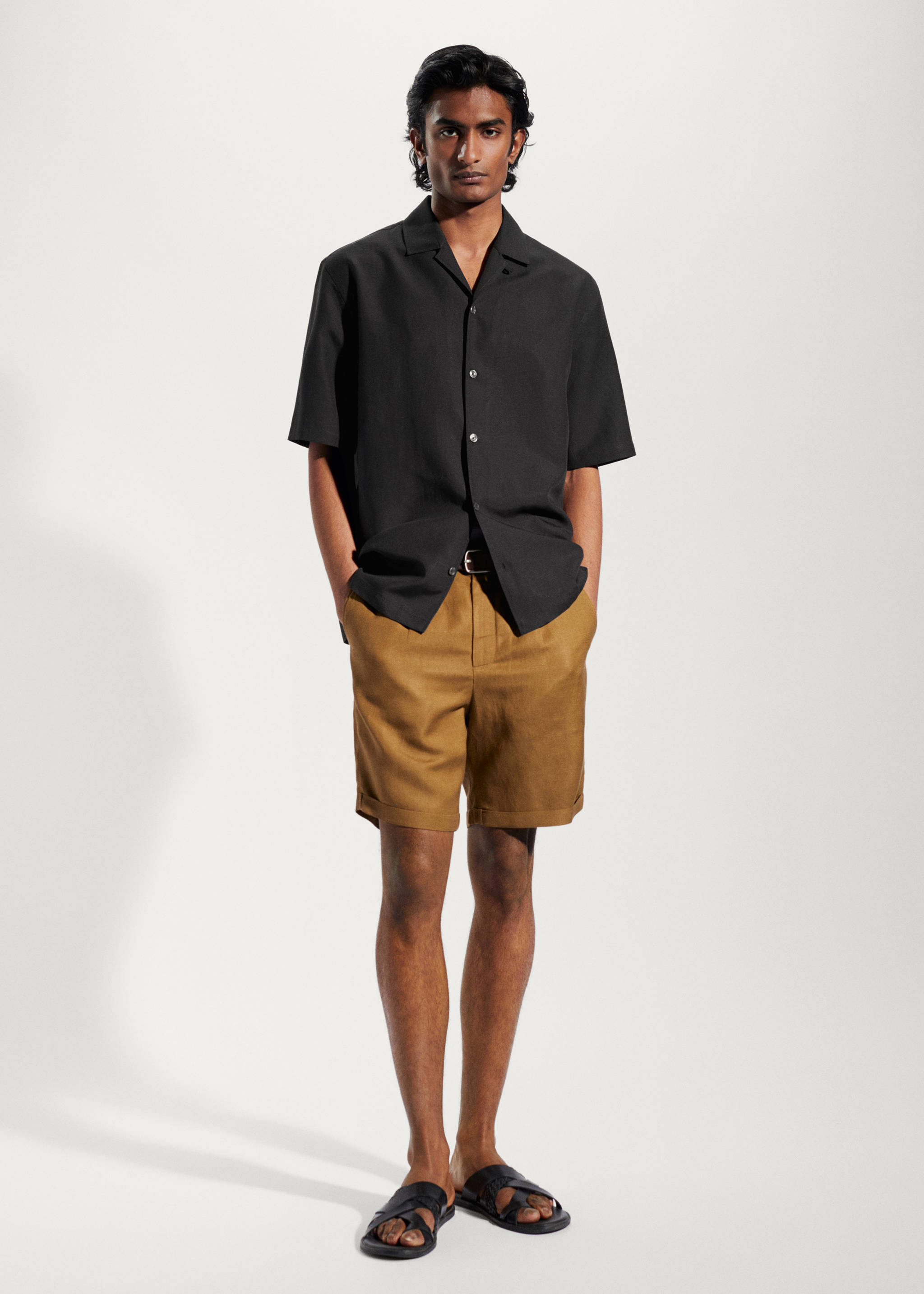 Regular-fit linen bowling shirt - General plane