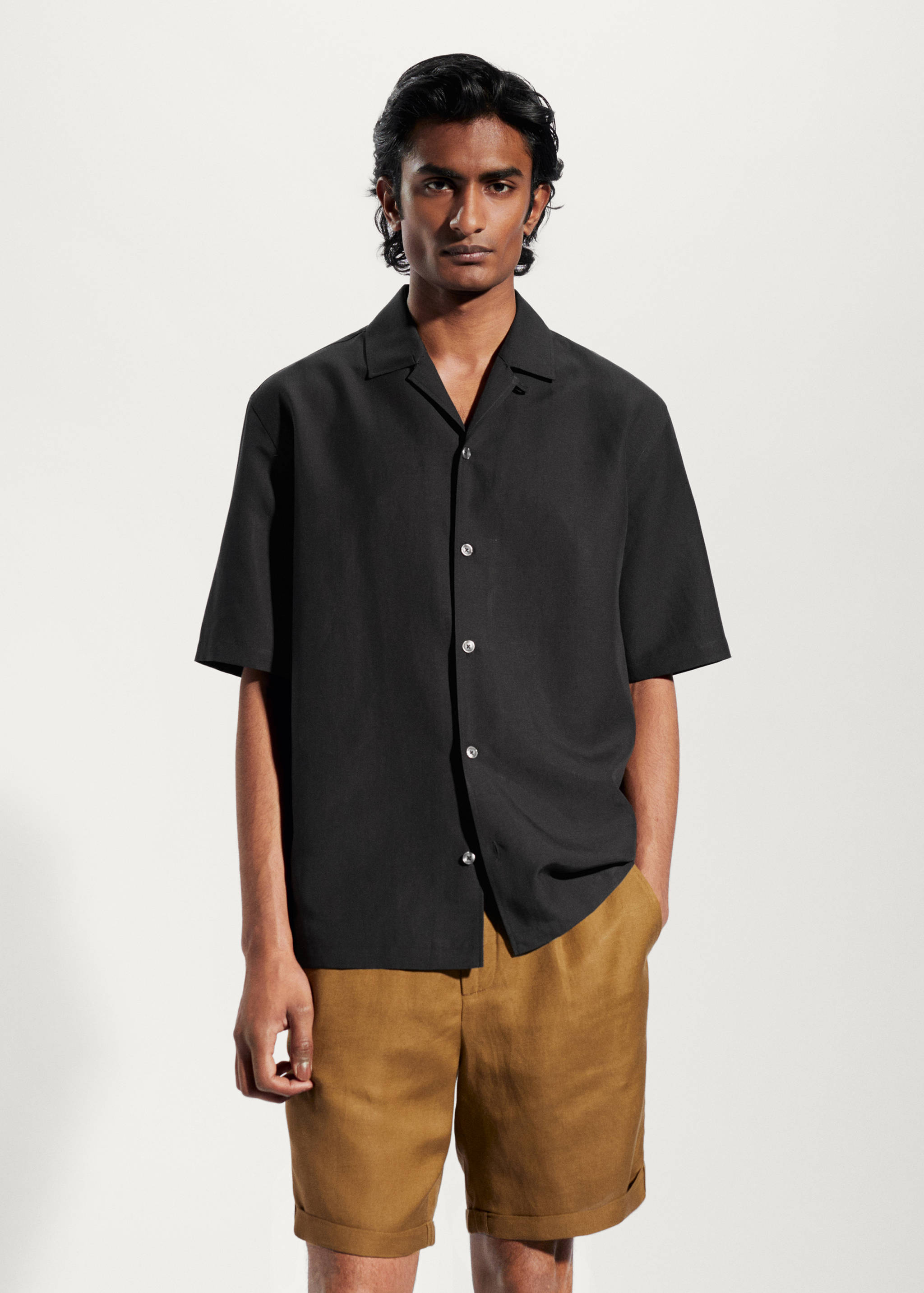 Regular-fit linen bowling shirt - Medium plane