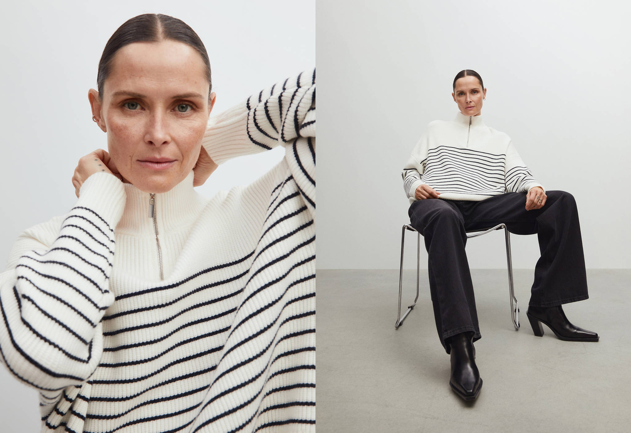 Striped sweater with zip - Panoramic plane