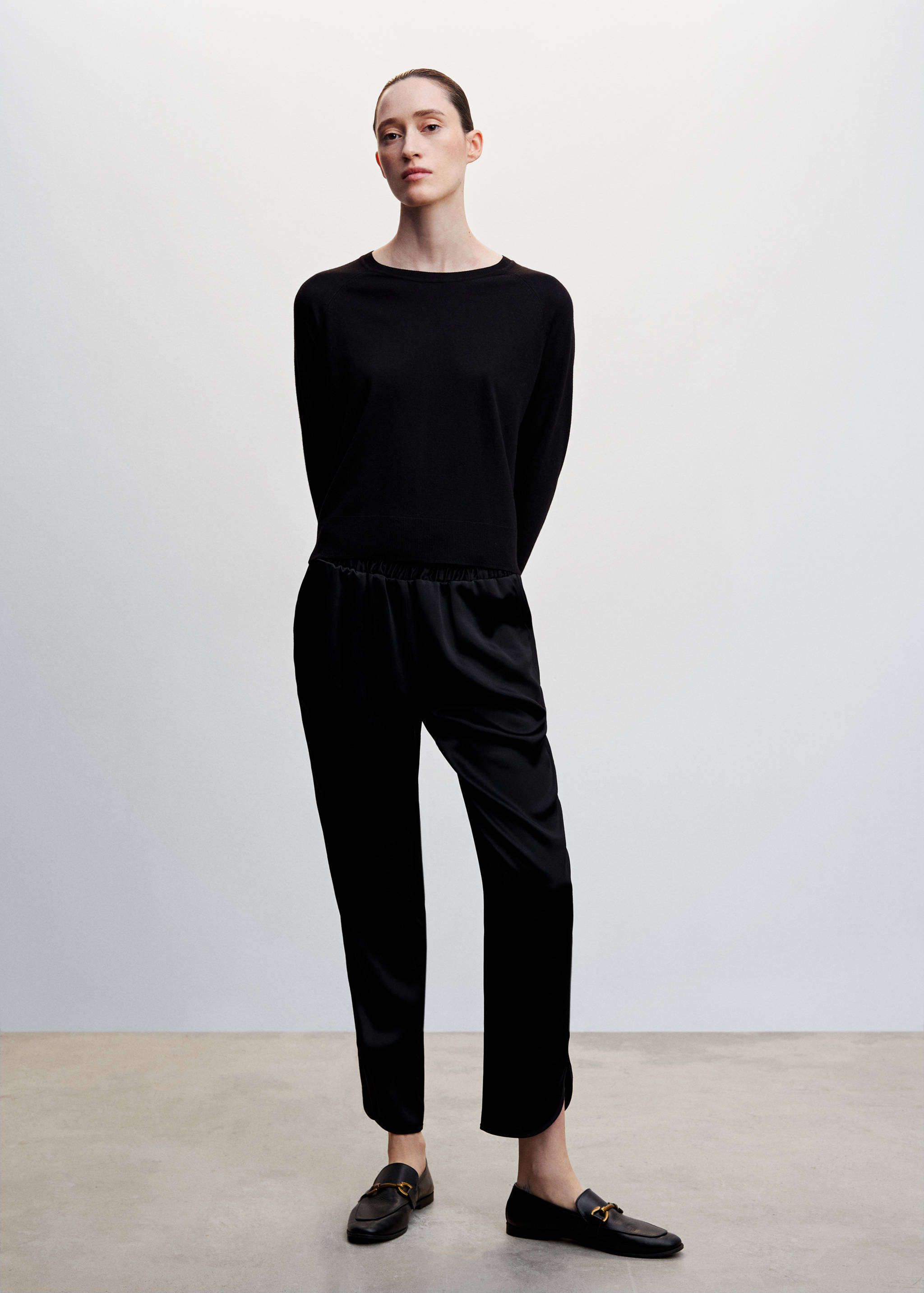 Satin trousers with elastic waist - General plane