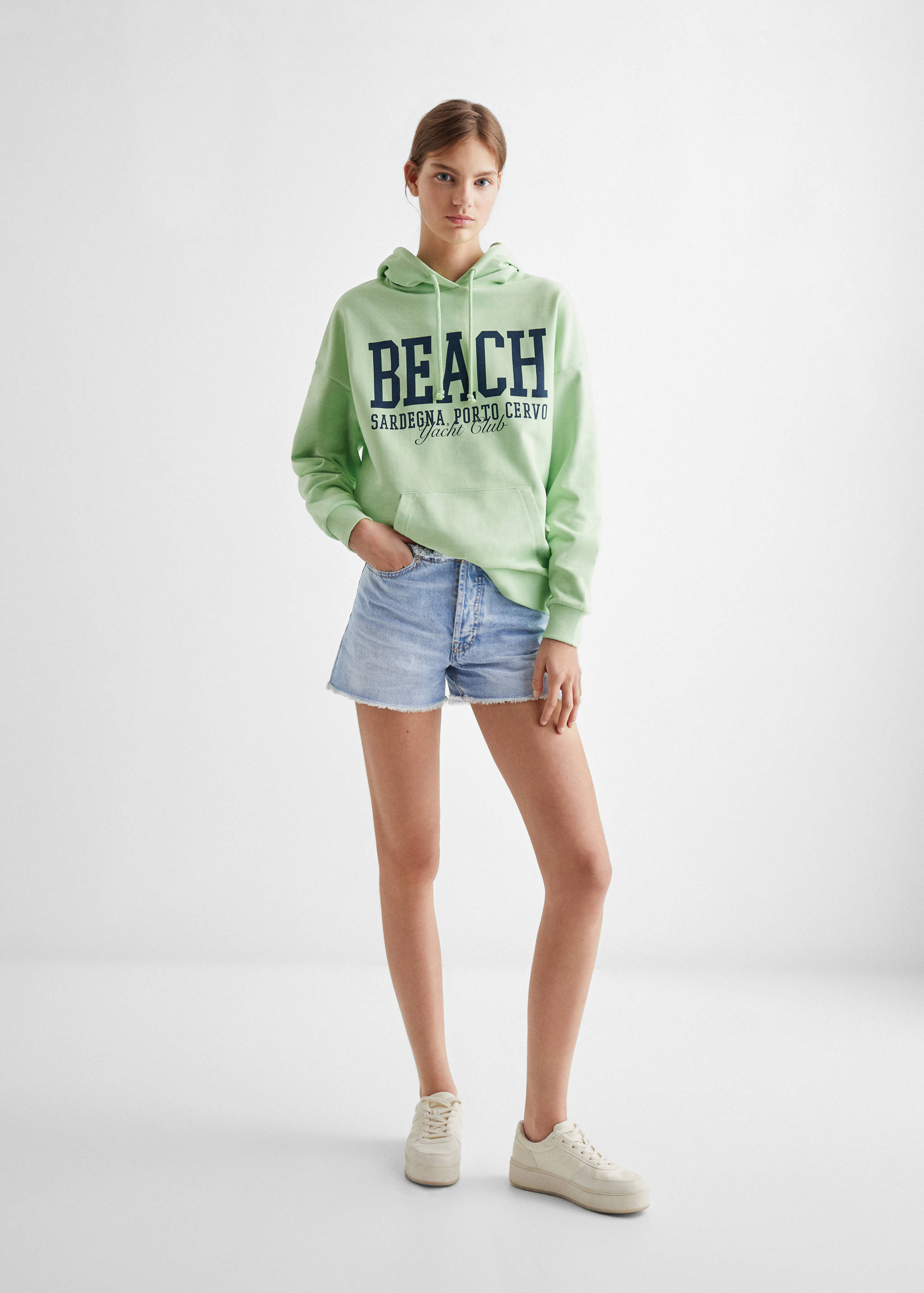 Medium-waist denim shorts - General plane