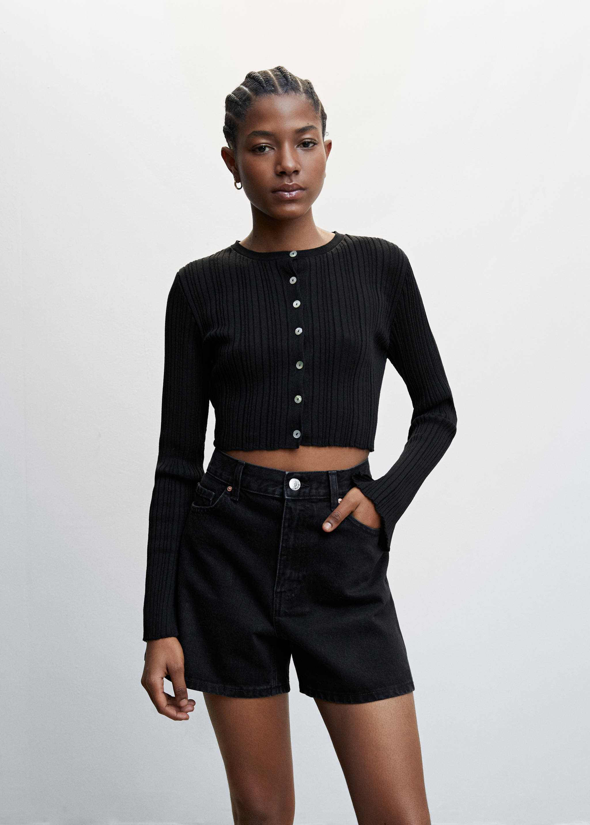 High-rise denim shorts - Medium plane