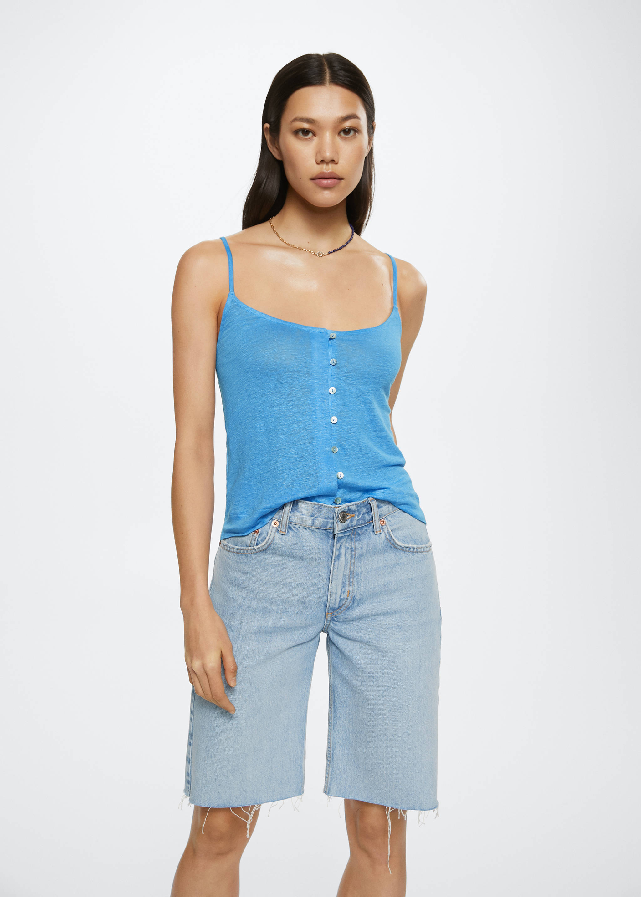 100% linen top with buttons - Medium plane