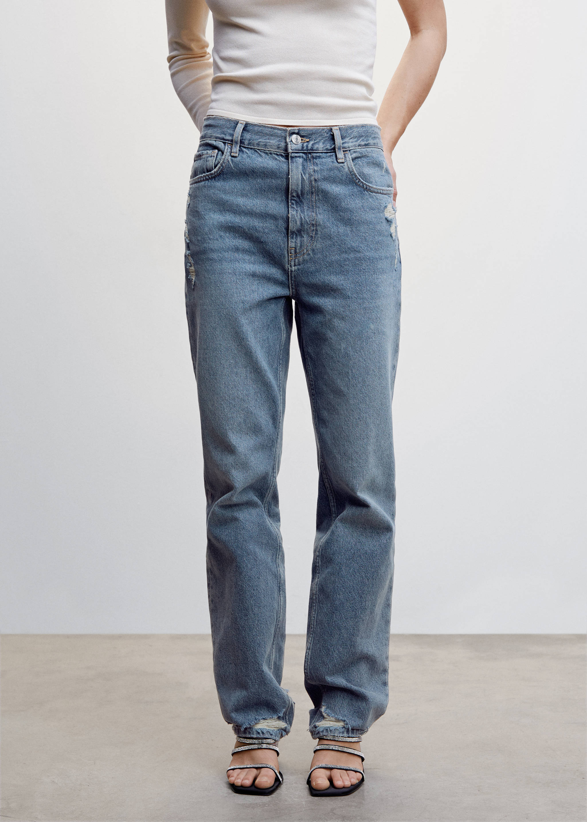 Ripped high-rise straight jeans - Medium plane