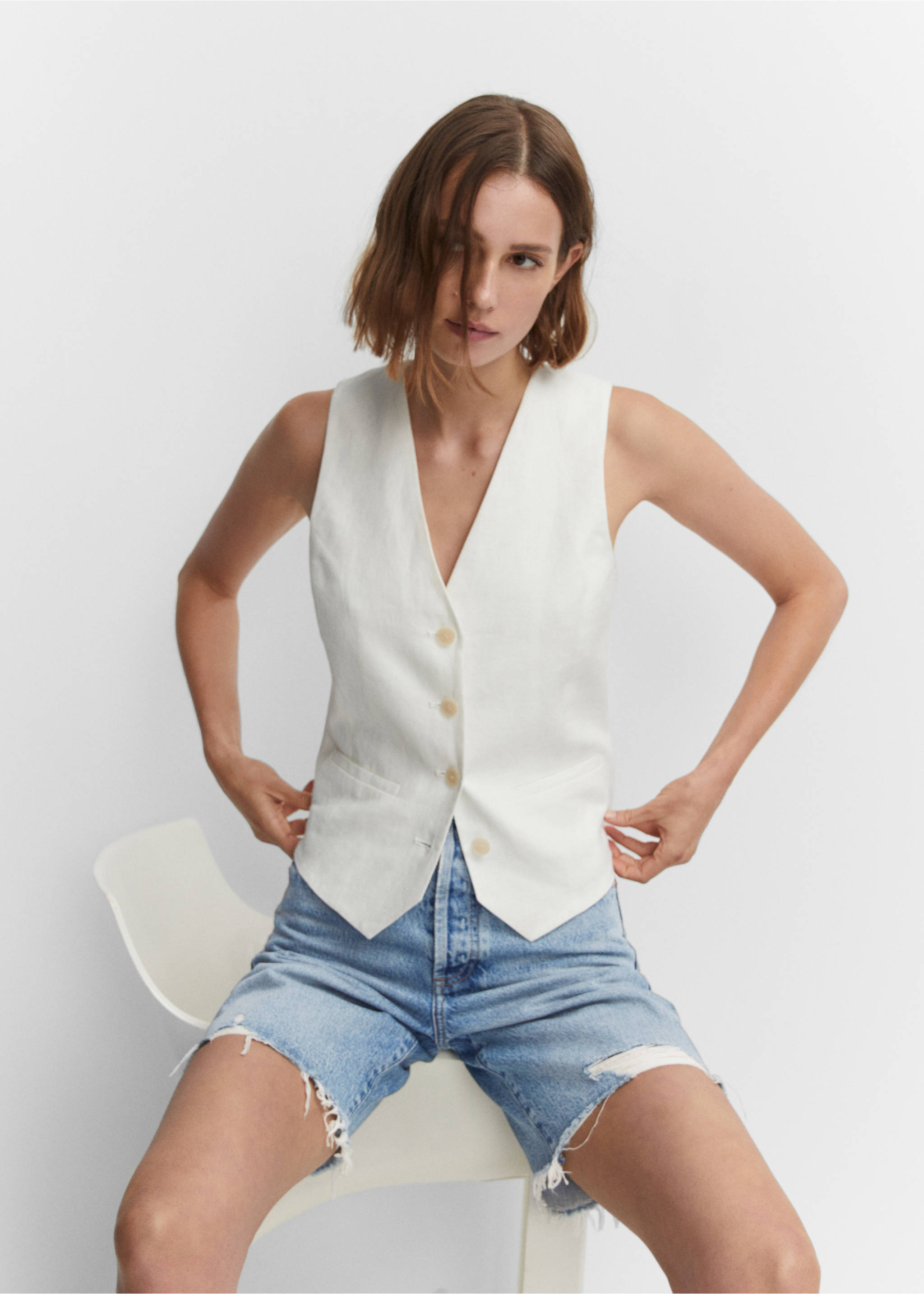 Bermuda jean déchirures décoratives - Détail de l'article 2, Bleu clair vintage. Ref: 57000163-00.