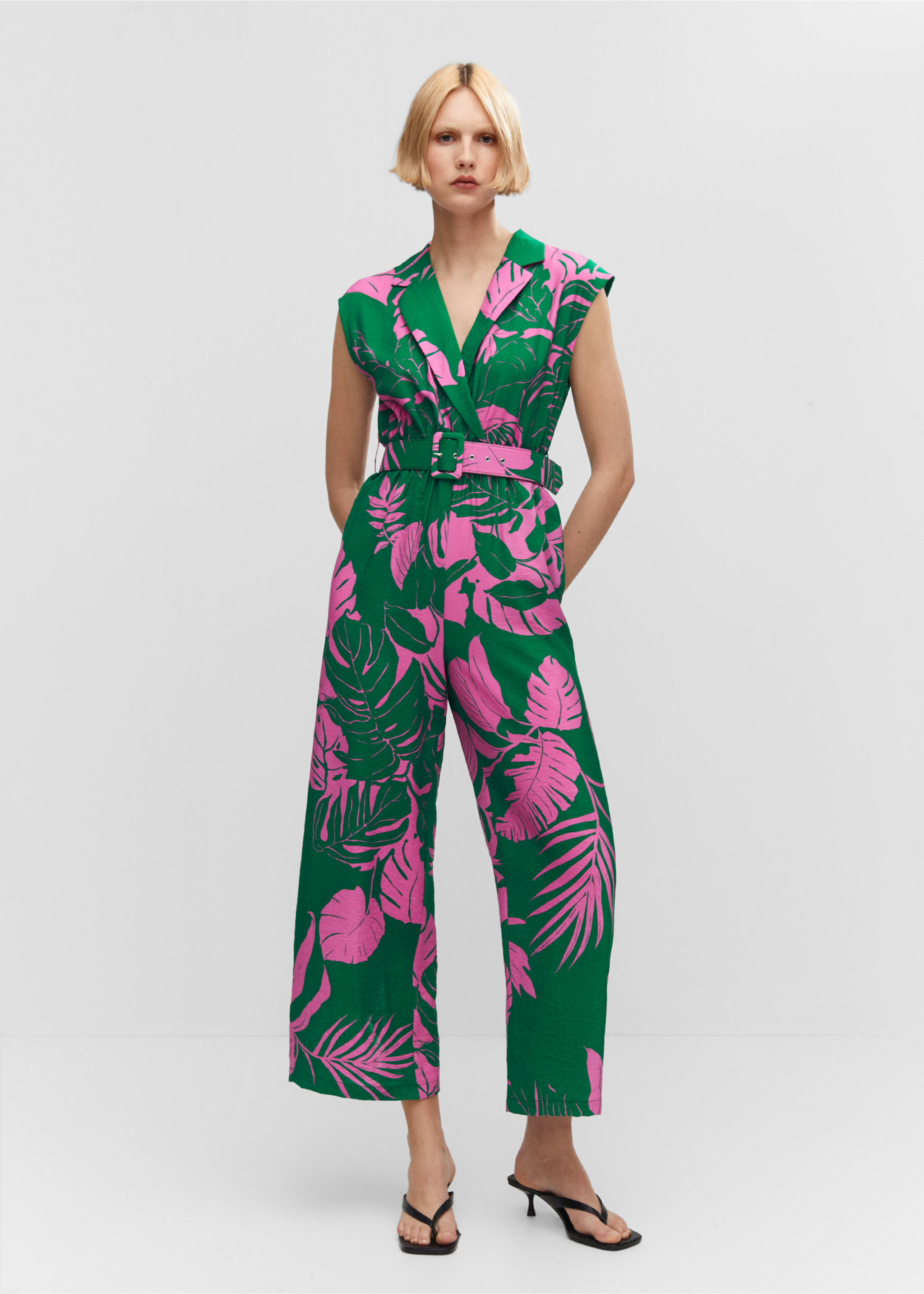 Belt printed jumpsuit - General plane, Green. Ref: 57000206-00.