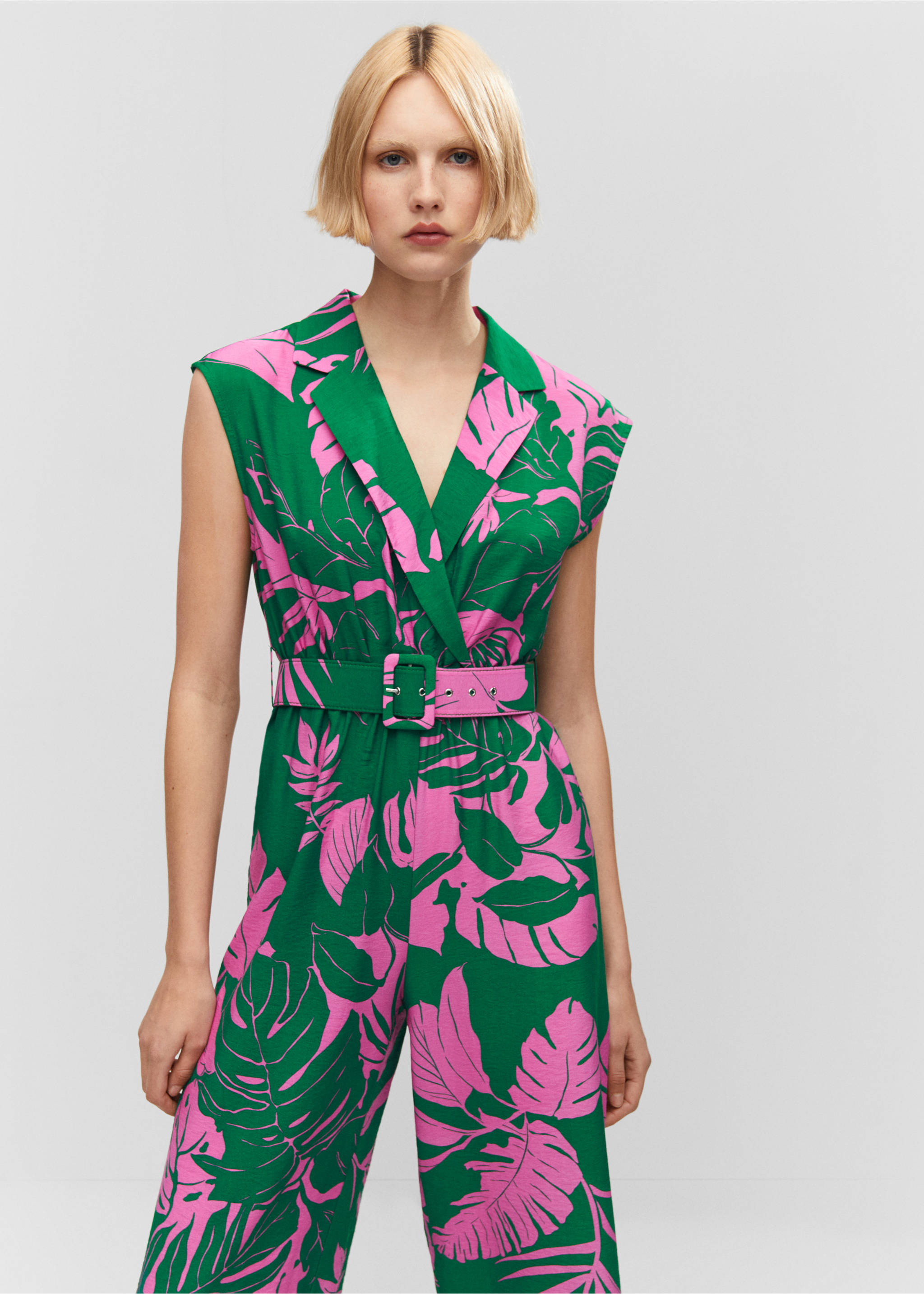 Belt printed jumpsuit - Medium plane, Green. Ref: 57000206-00.