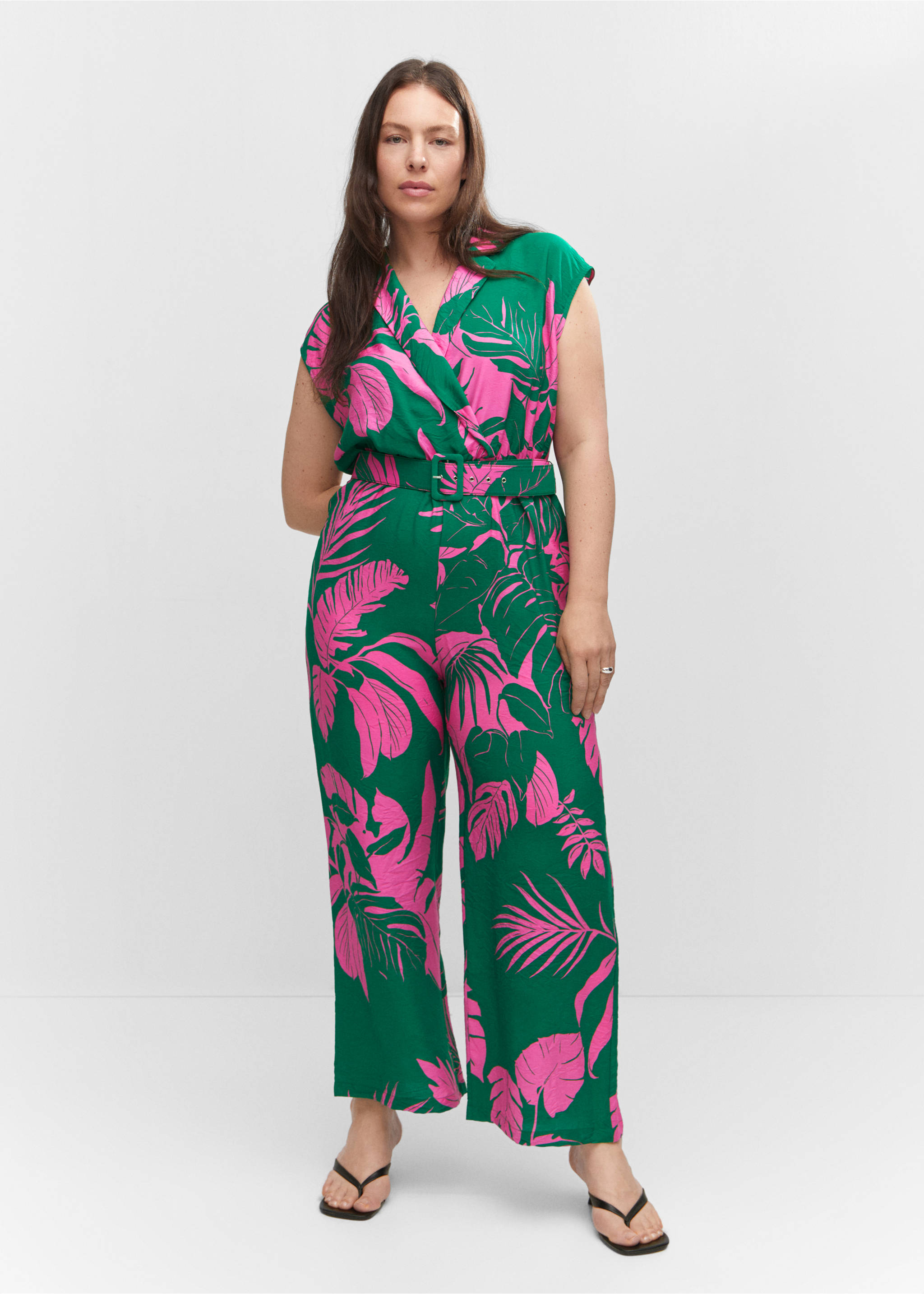 Belt printed jumpsuit - Details of the article 3, Green. Ref: 57000206-00.