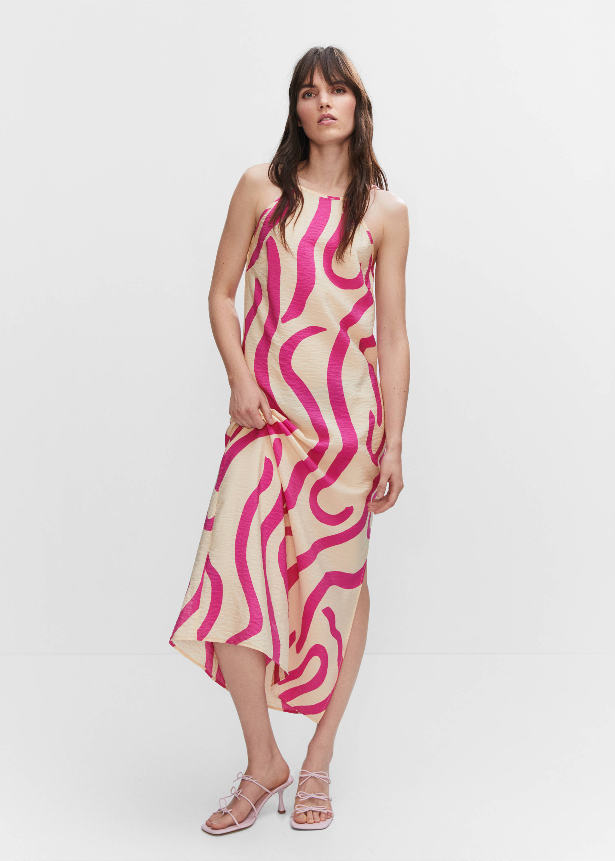 Printed cut-out detail dress - General plane, Fuchsia. Ref: 57000225-00.
