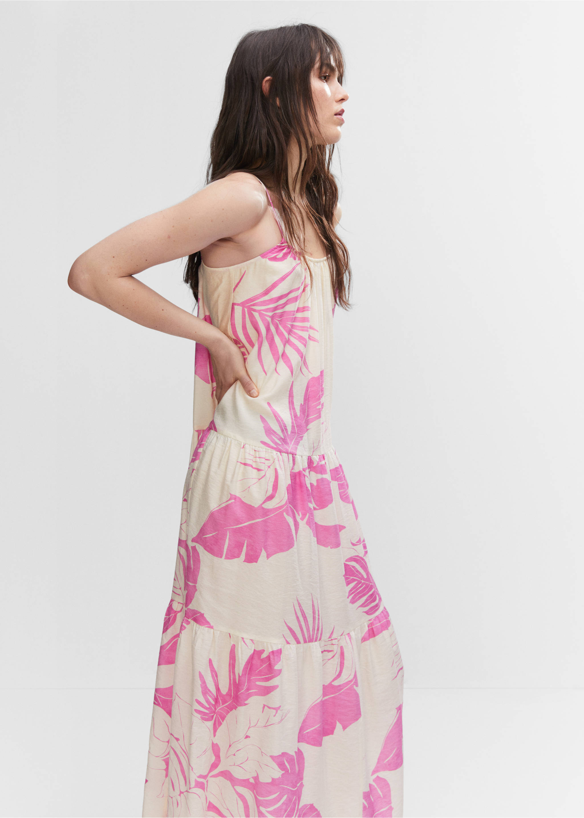 Long printed dress - Details of the article 2, Pink. Ref: 57000249-00.