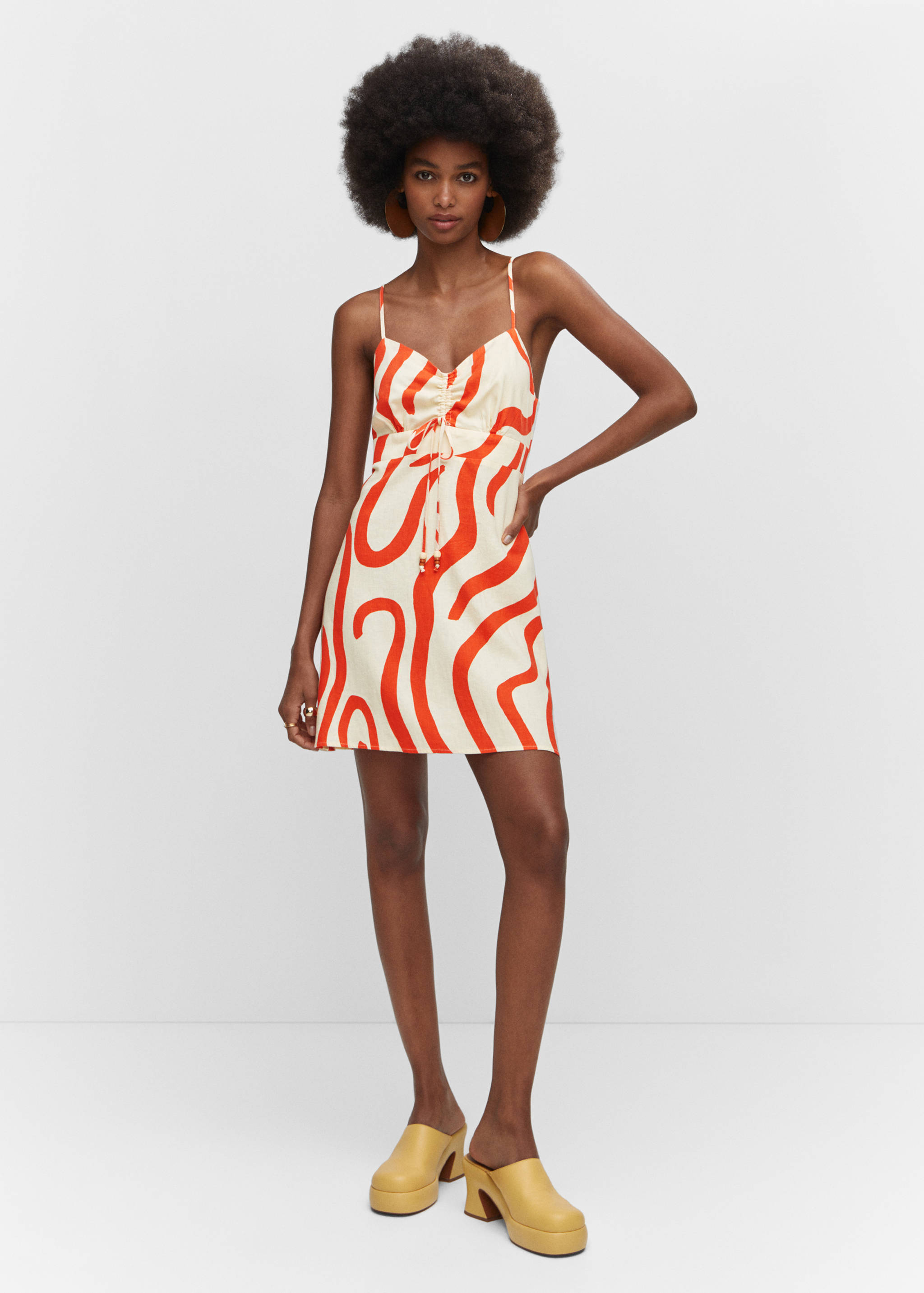 Floral print linen-blend dress - General plane