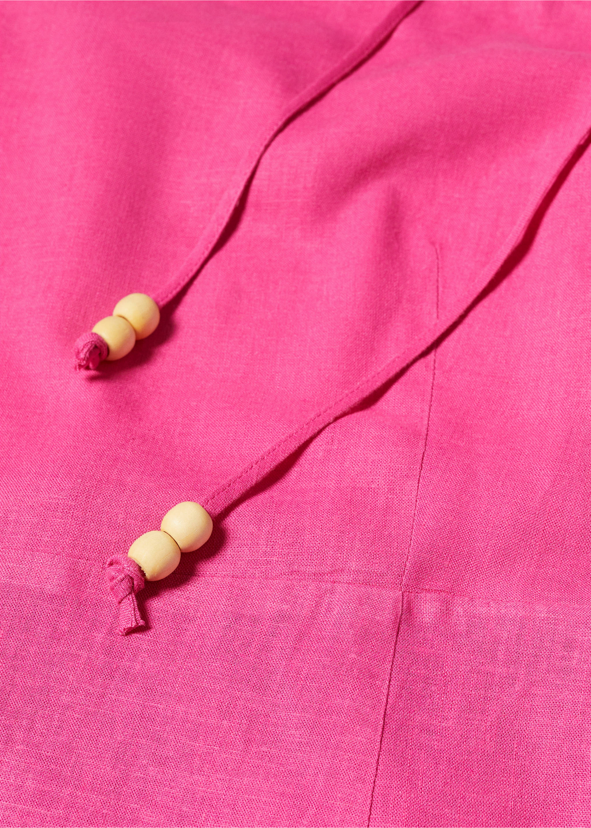 Linen dress with bead detail - Details of the article 8, Fuchsia. Ref: 57000256-00.