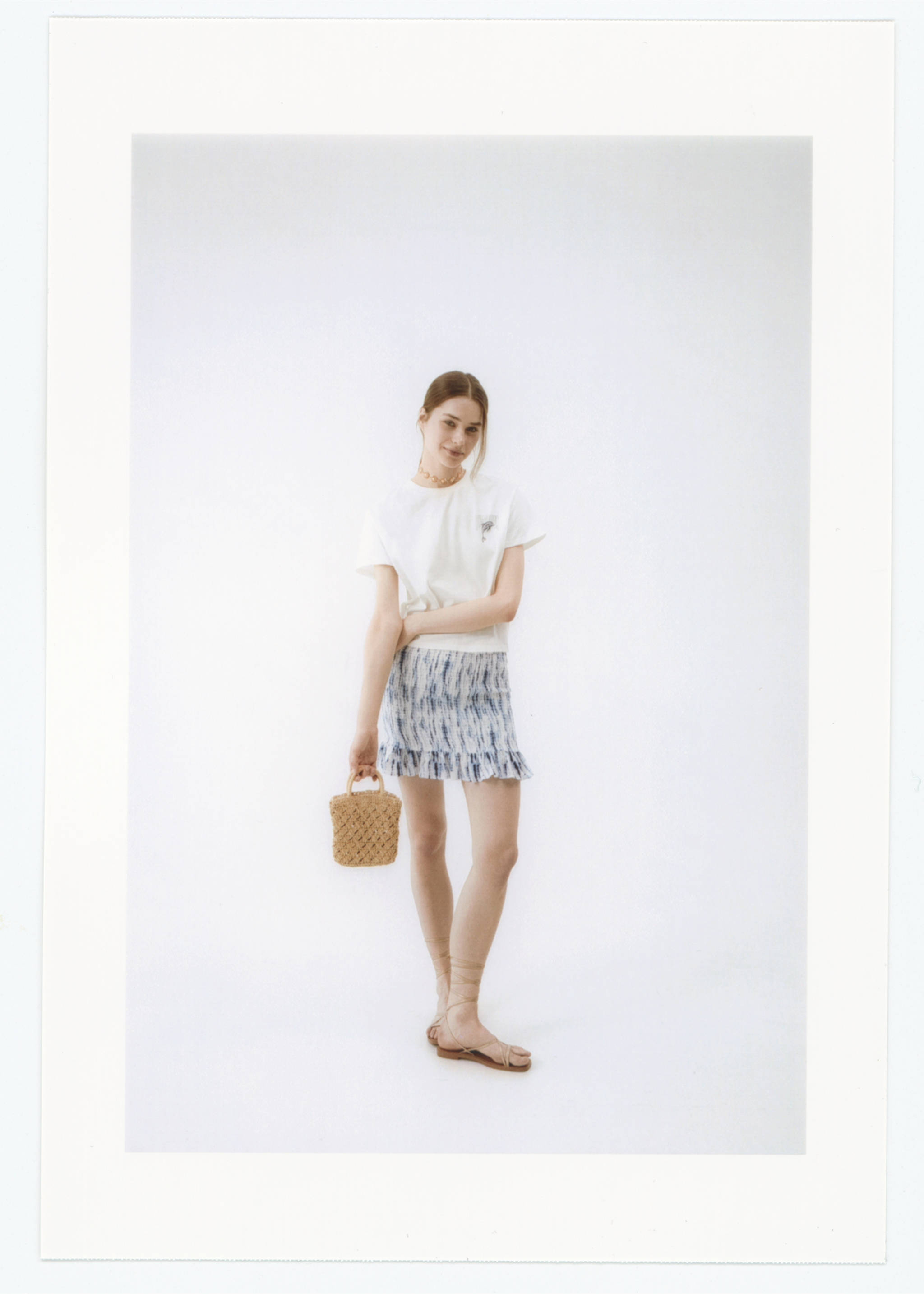 Falda estampada fruncida - Detalle del artículo 5, Blanco roto. Ref: 57000270-00.