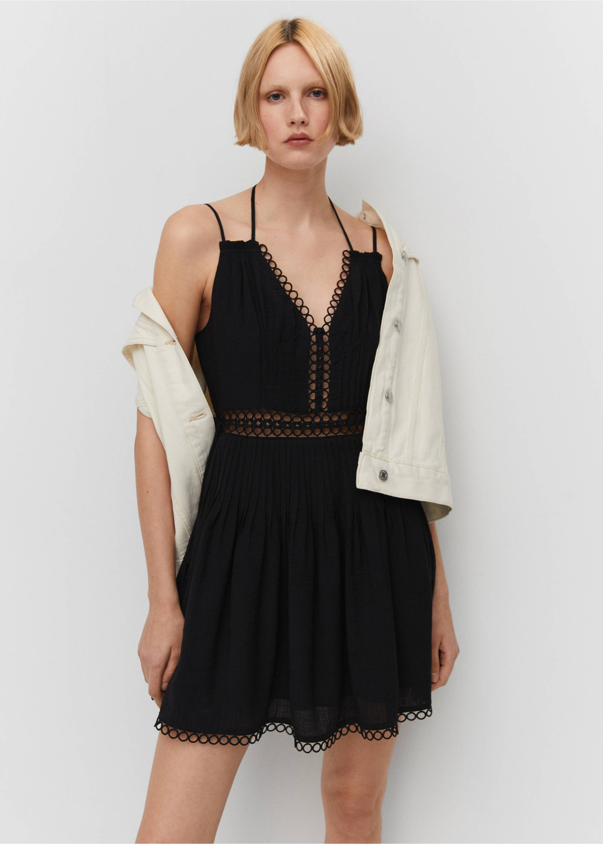 Openwork dress with double straps - Details of the article 2, Black. Ref: 57000271-00.