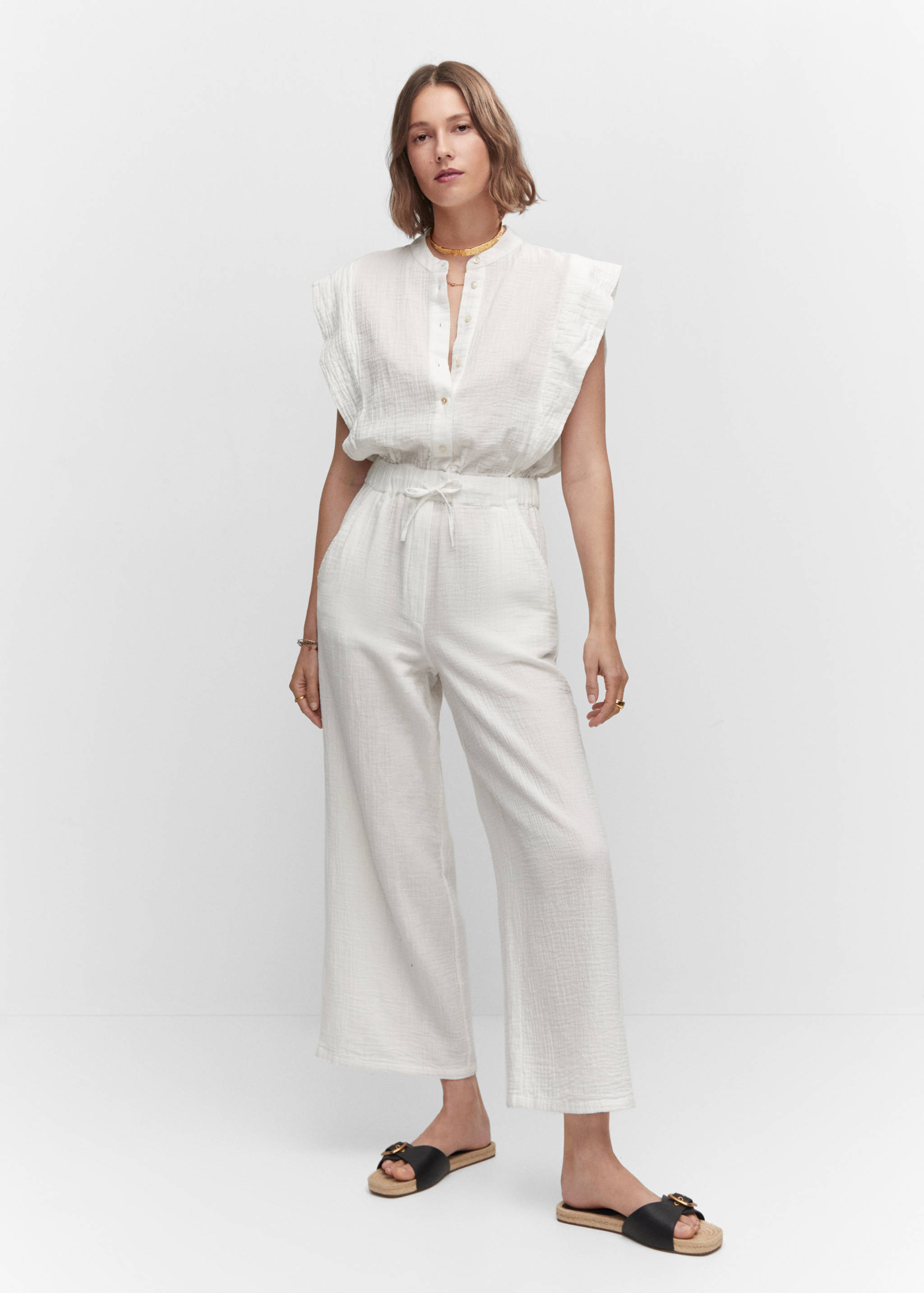 Textured jumpsuit with button - General plane