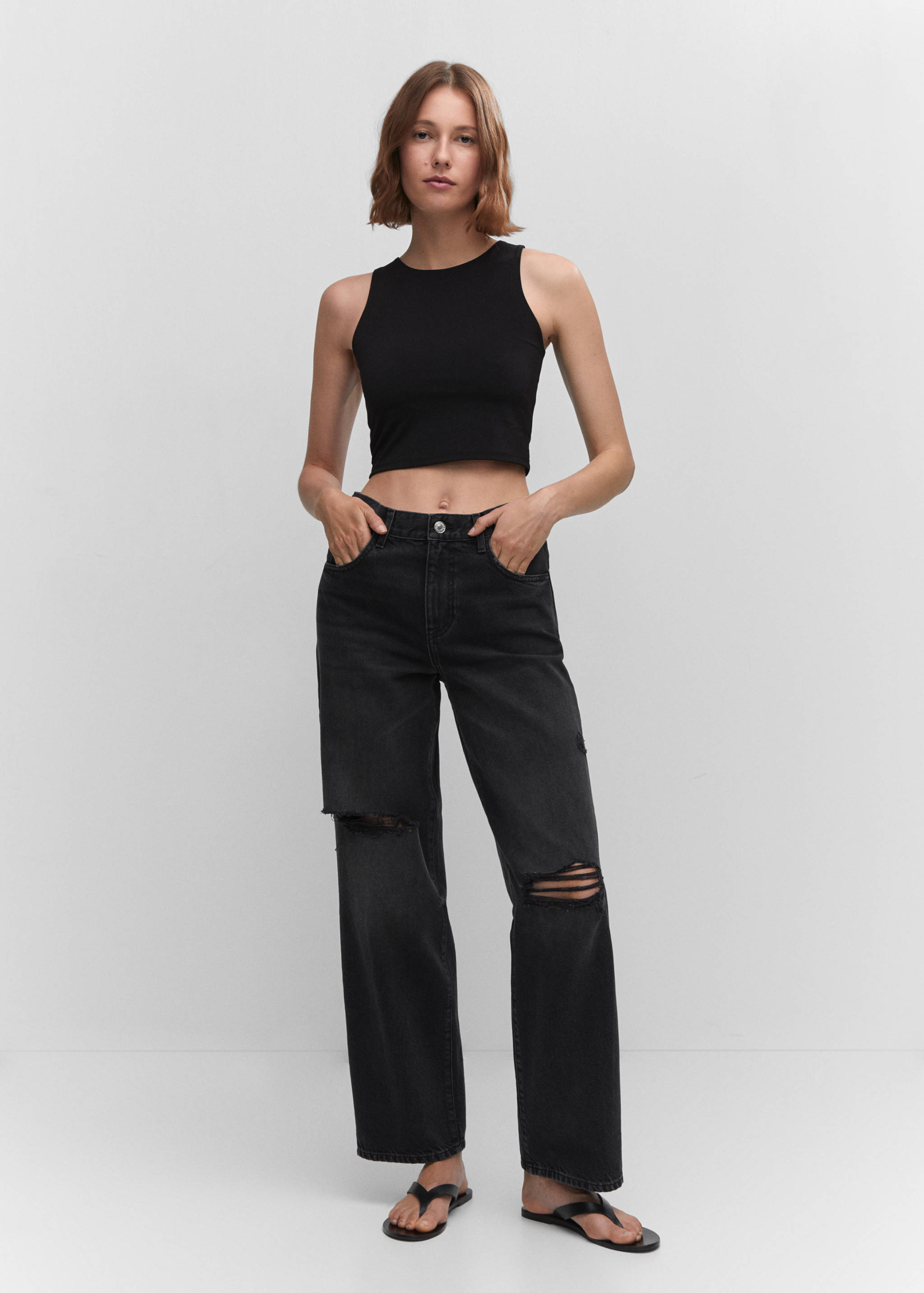 Decorative ripped wide leg jeans - General plane