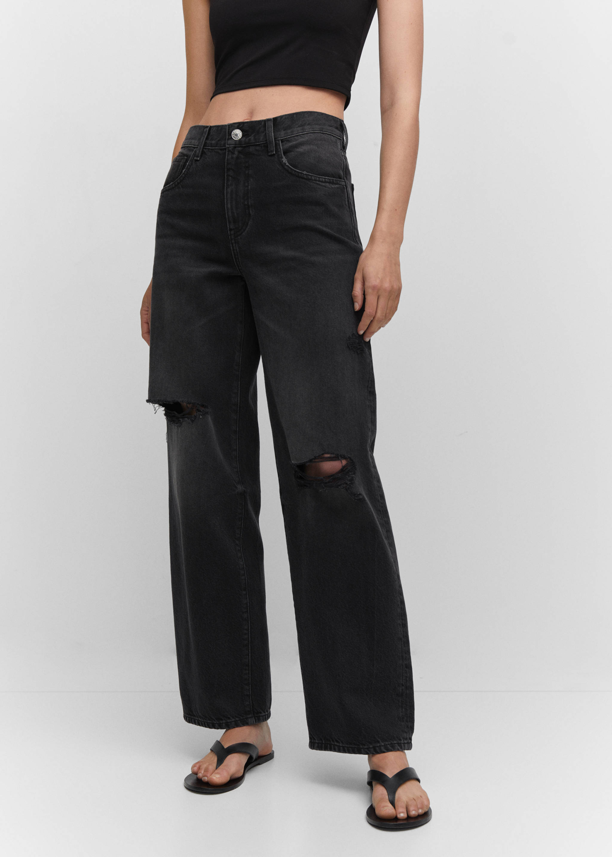 Decorative ripped wide leg jeans - Medium plane