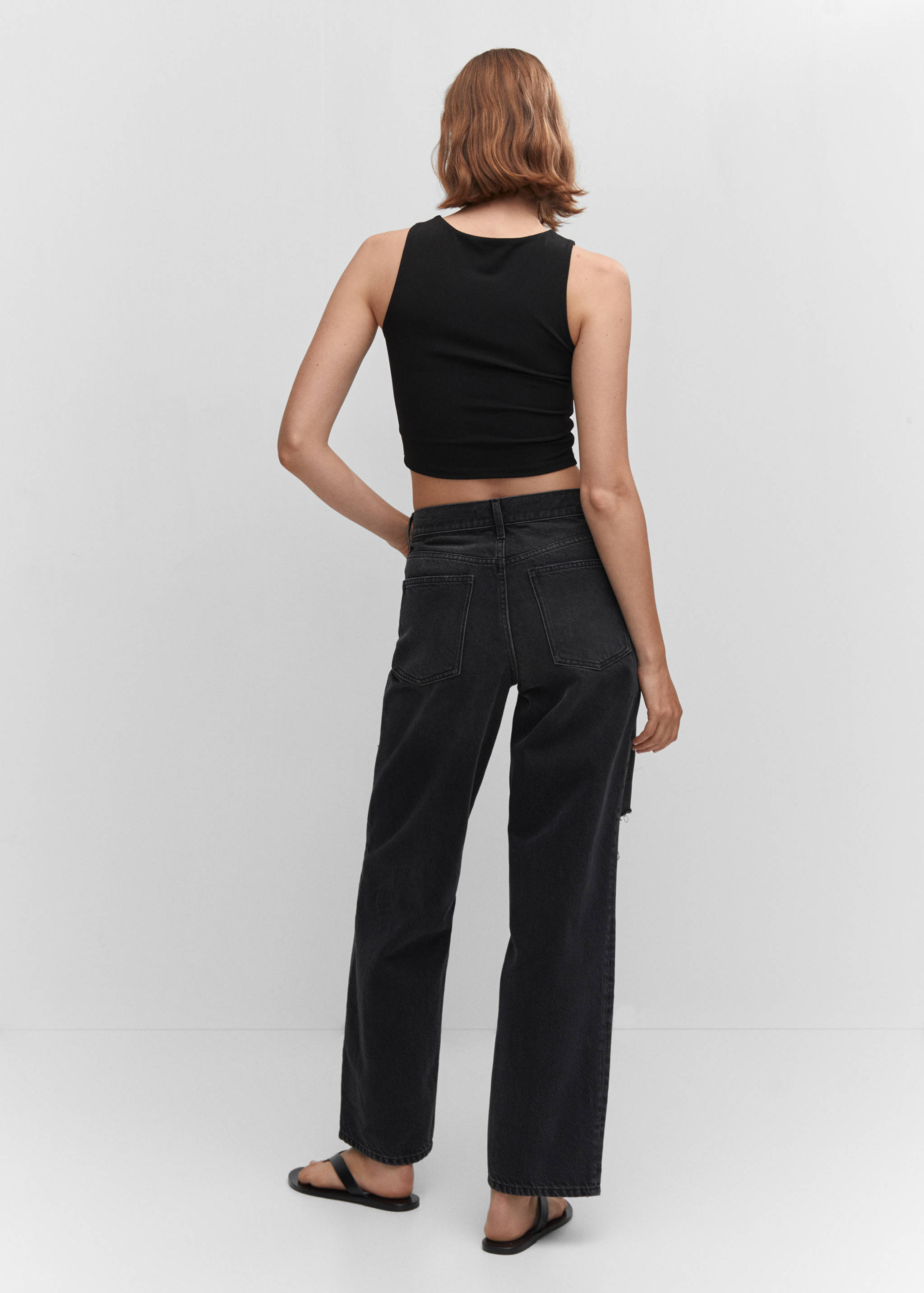 Decorative ripped wide leg jeans - Reverse of the article