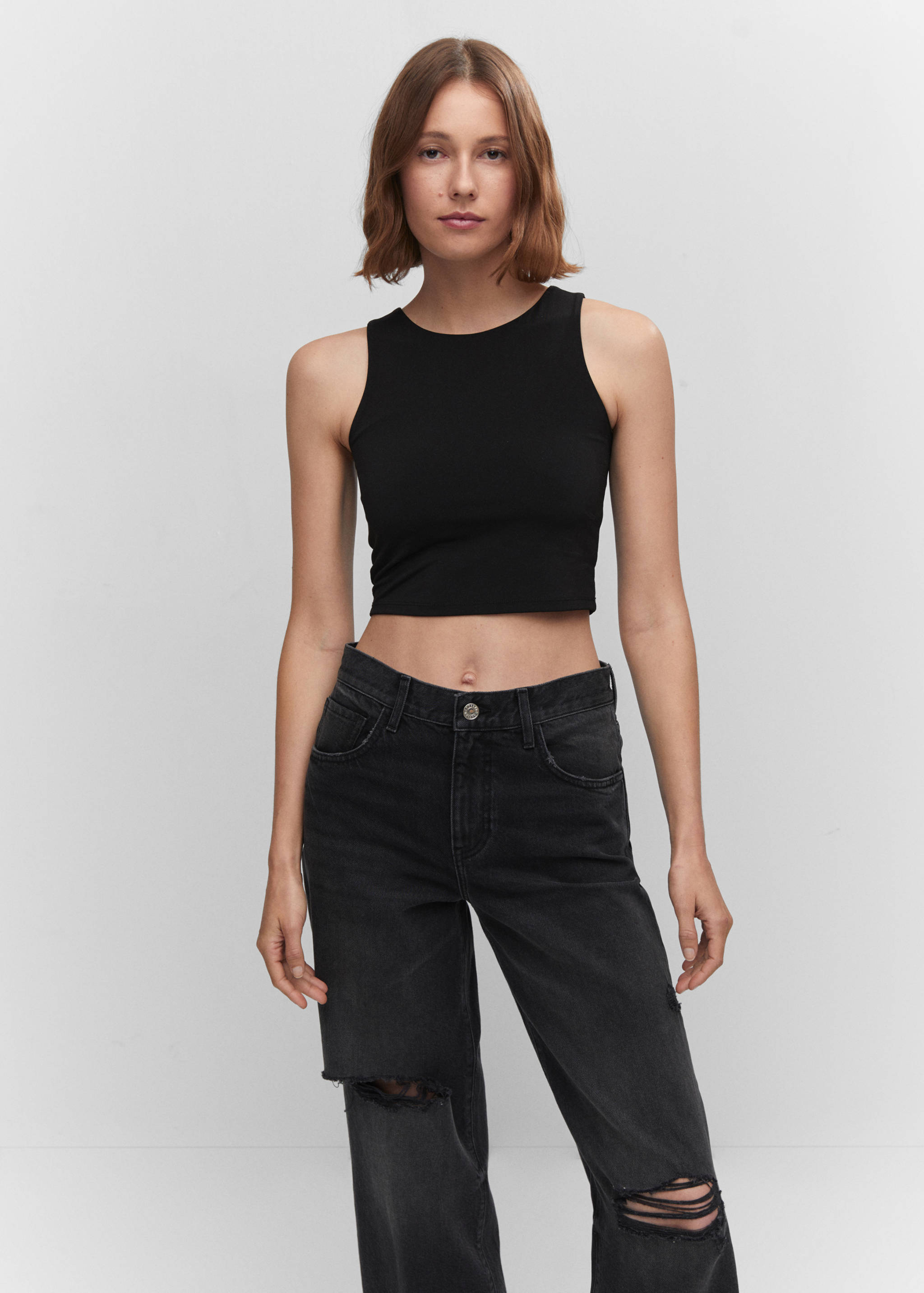 Decorative ripped wide leg jeans - Details of the article 1