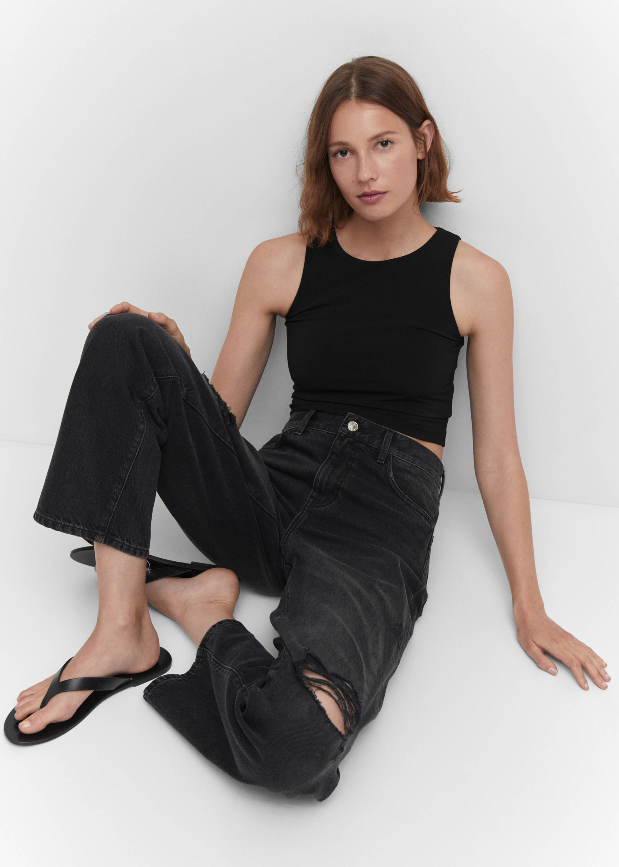 Decorative ripped wide leg jeans - Details of the article 2