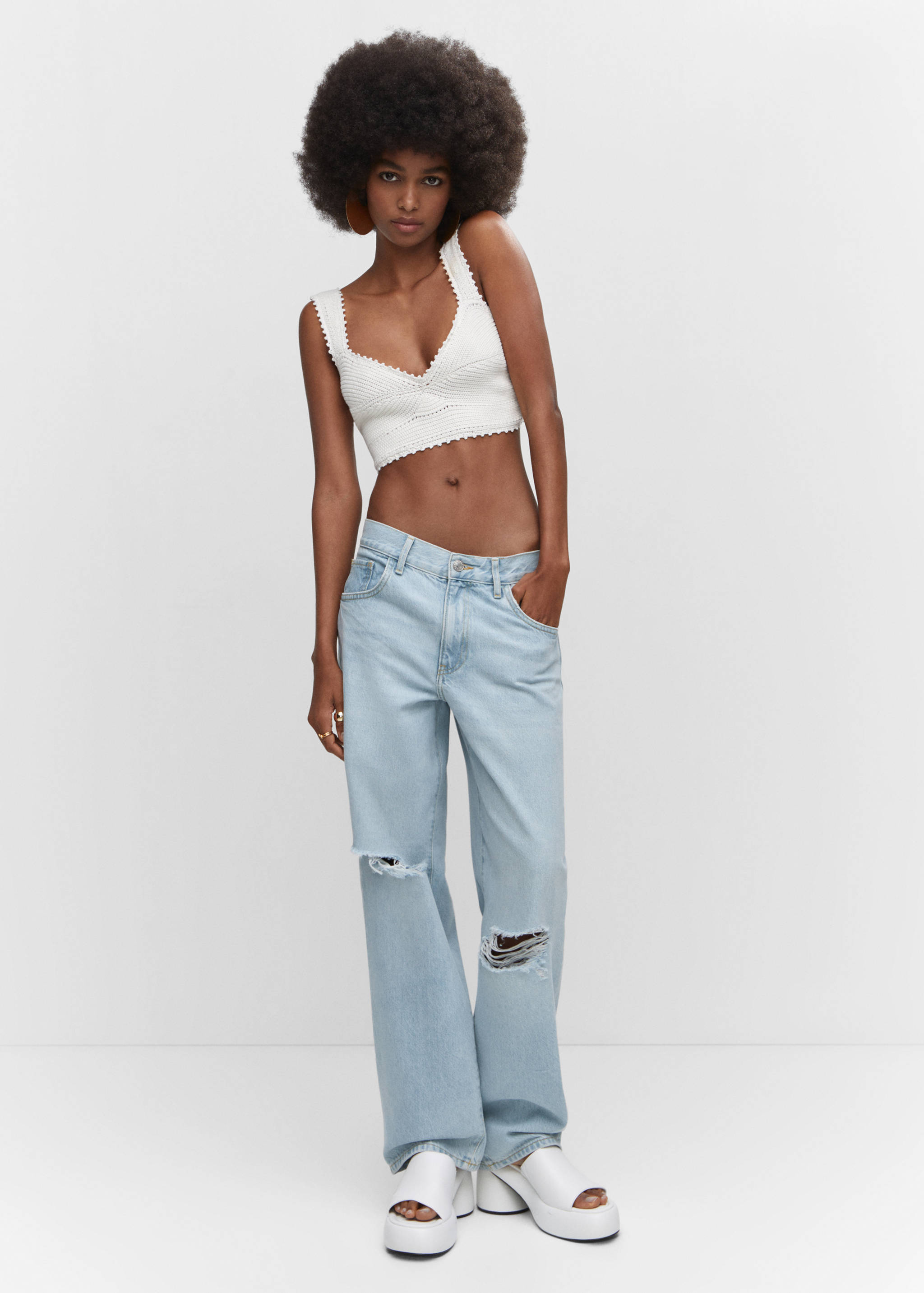 Decorative ripped wide leg jeans - General plane