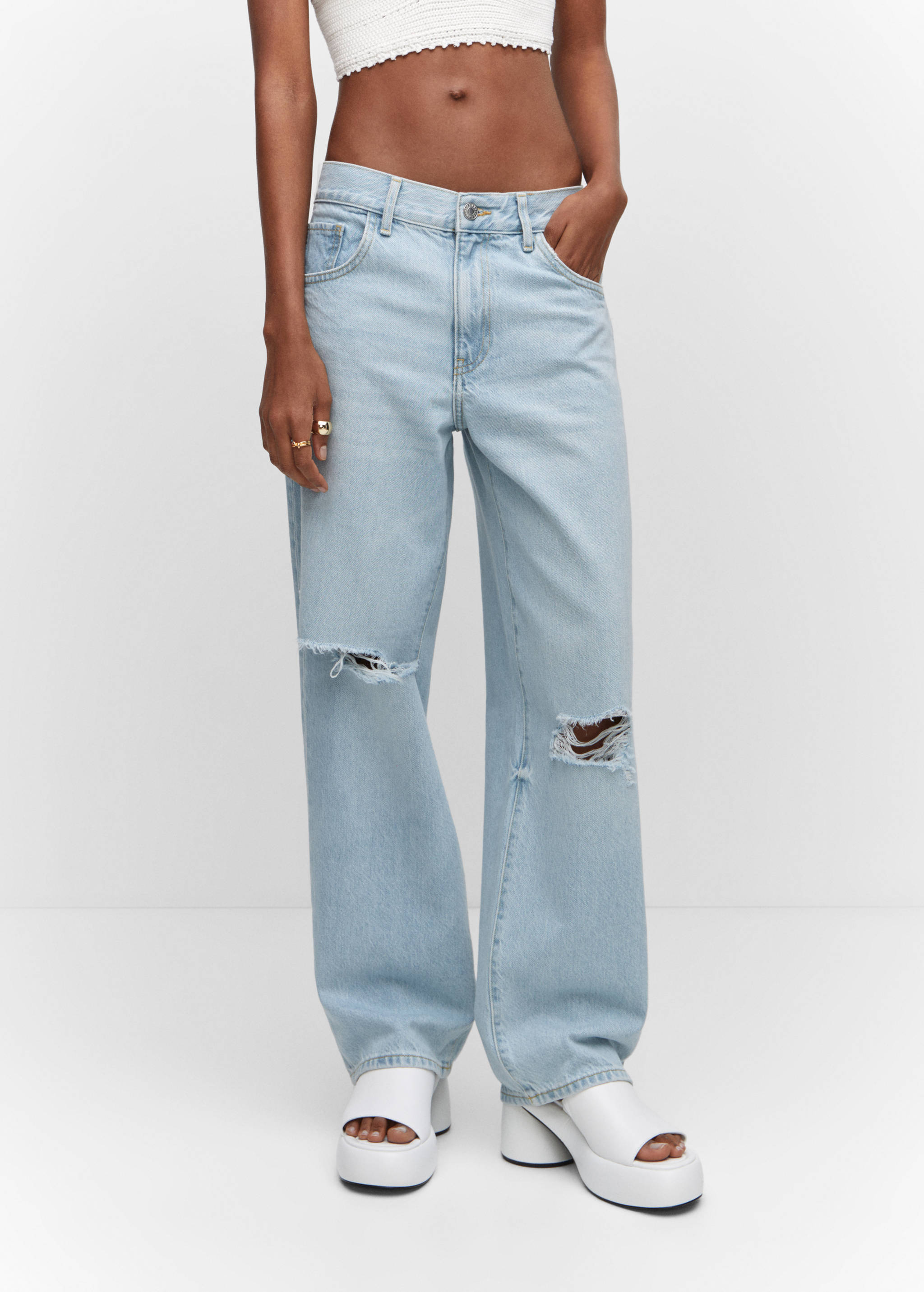 Decorative ripped wide leg jeans - Medium plane